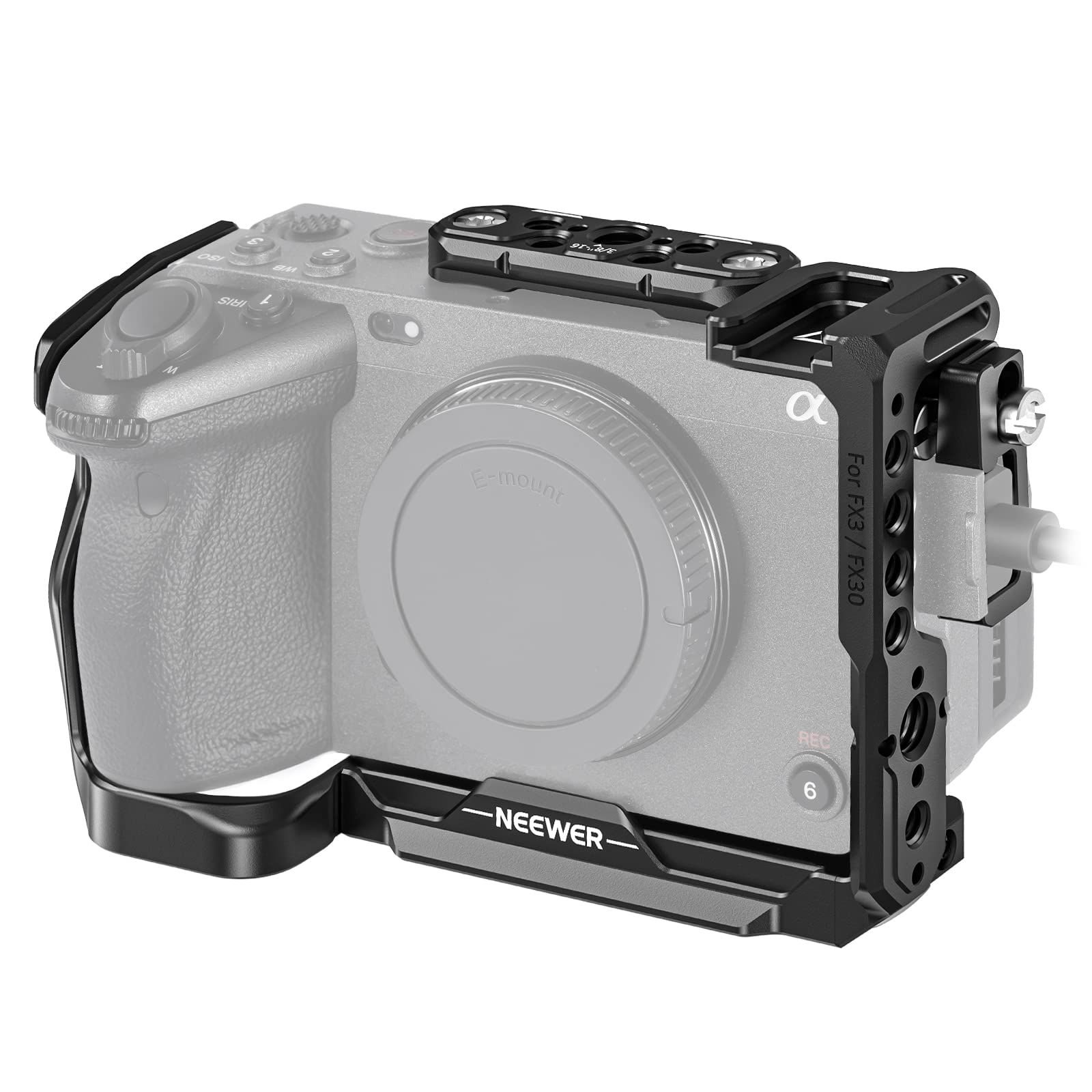 Neewer Fx3/Fx30 Cage Camera Cage With Hdmi Cable Clamp, Nato Rail, 3/8 Inch Arri Positioning Holes, 1/4 Inch Thread Compatible W