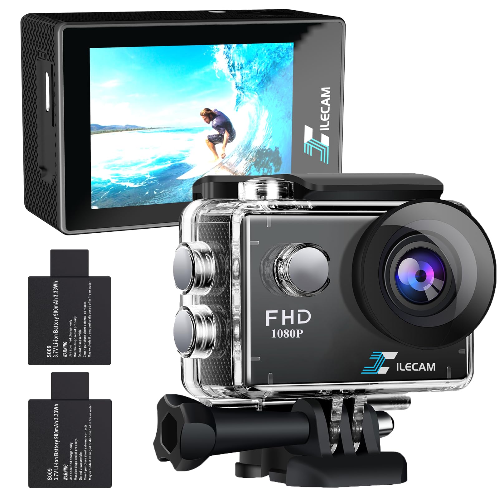 Xilecam Action Camera 1080P 30Fps Sports Camera 40M/131Ft Underwater Waterproof With 2 Batteries And Multi Function Accessory