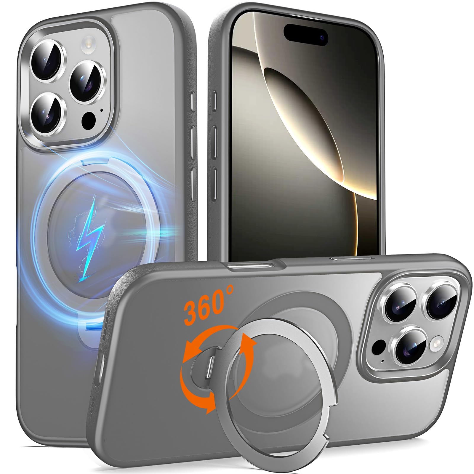 Chicfun 360 O-Ring MagStander for iPhone 16 Pro Max Case with Magnetic Kickstand Ring Holder [Compatible with MagSafe][360Rotate