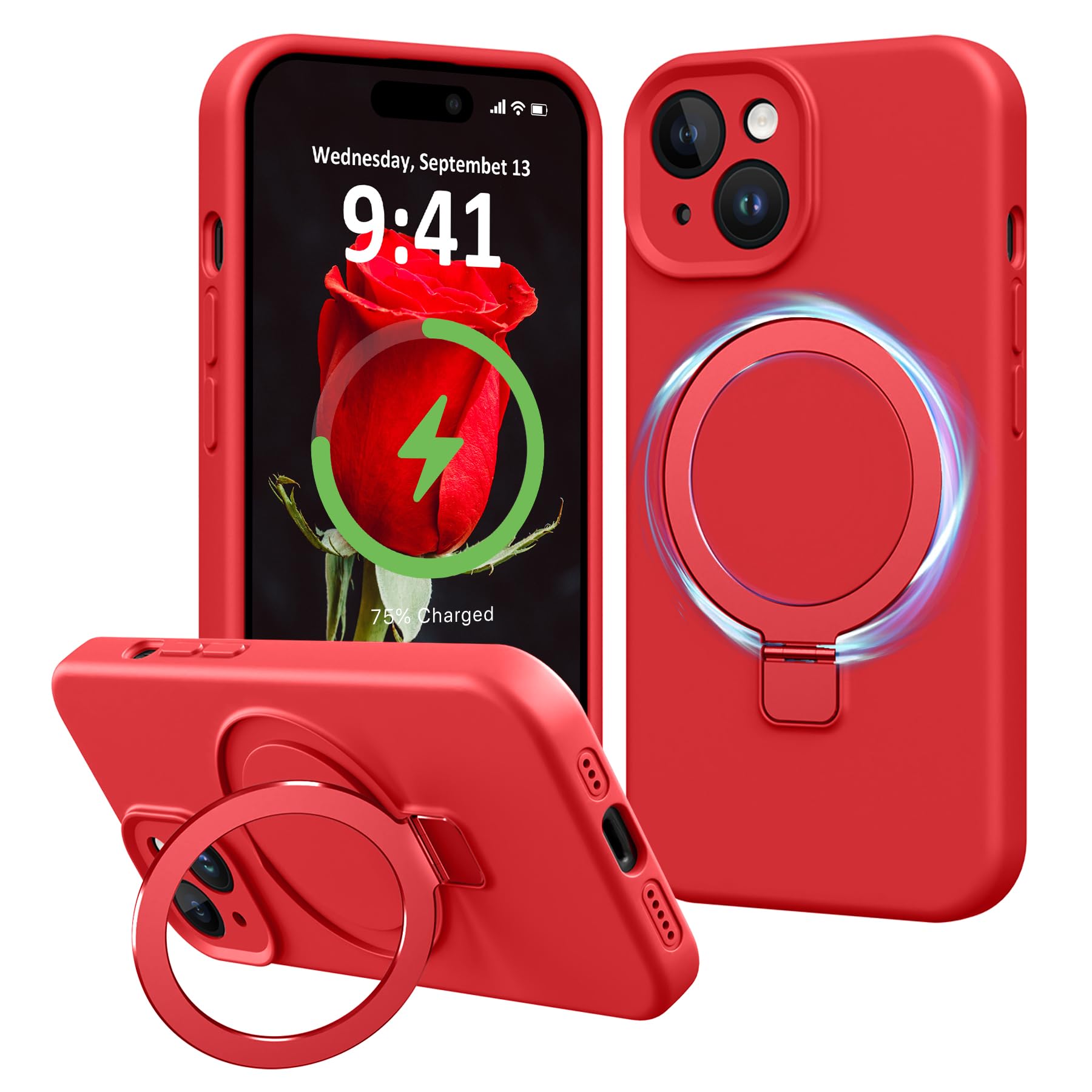 Vanxiliiy Compatible with iPhone 14 Case with Stand, Premium Slim Soft Liquid Silicone Phone Cases for iPhone 14 6.1 Compatible 
