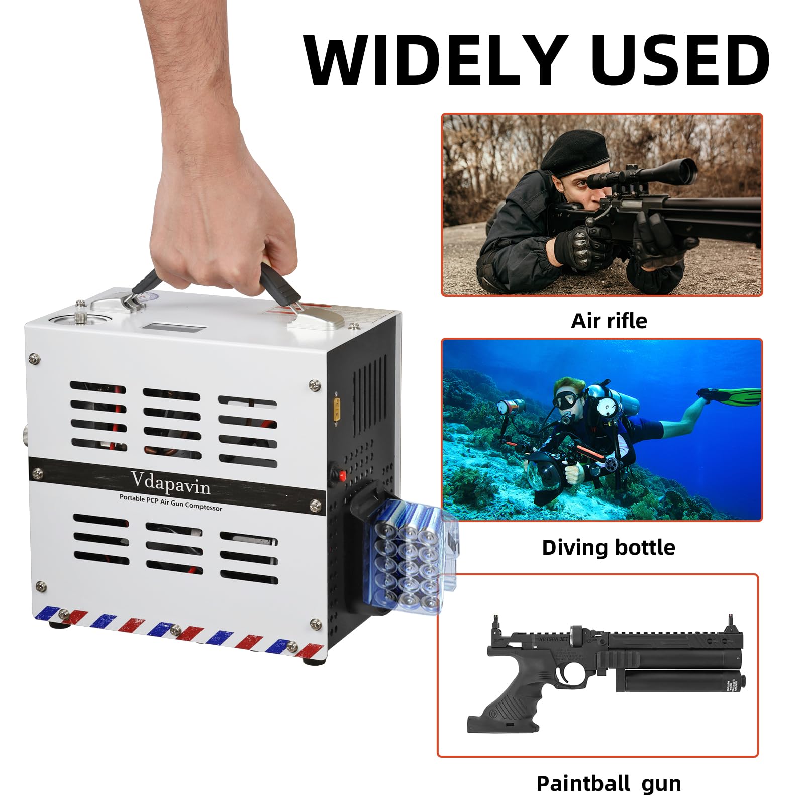 Vdapavin Pcp Air Compressor, Auto Stop 4500Psi/30Mpa,Oil/Water Free,Powered By 1* Lithium Ion 18V Battery(Not Included) Or Home