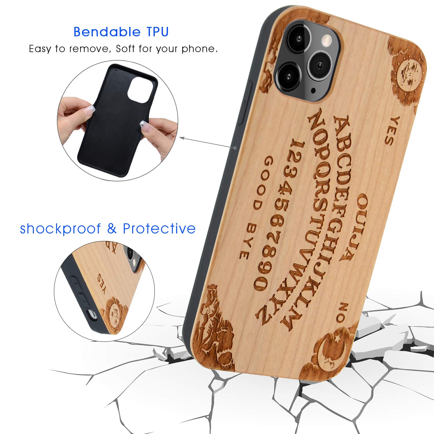 Iproductsus Compatible With Iphone 13 (6.1'') Ouija Board Phone Case And Screen Protector, Cool & Unique Real Cherry Wooden Engr