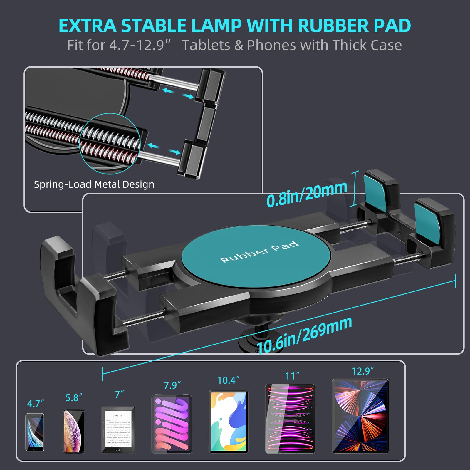 Universal Tablet Wall Mount Holder For Ipad, 360 Rotation Heavy Duty Drilled Metall Base Tablet Mount Stand For 4.7 12.9'' Ipad
