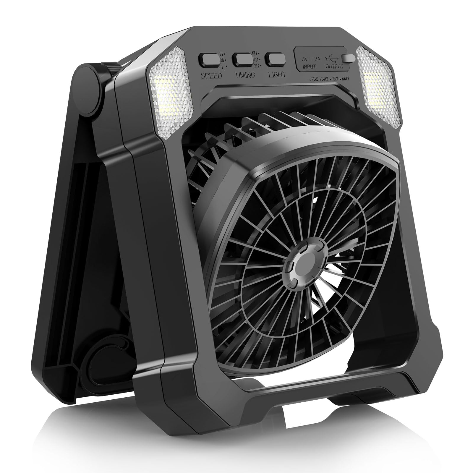 Camping Fan Battery Powered & Solar Powered, Portable Solar Fan 10000Mah Rechargeable Outdoor Fans With Light, Quiet Cordless Fa