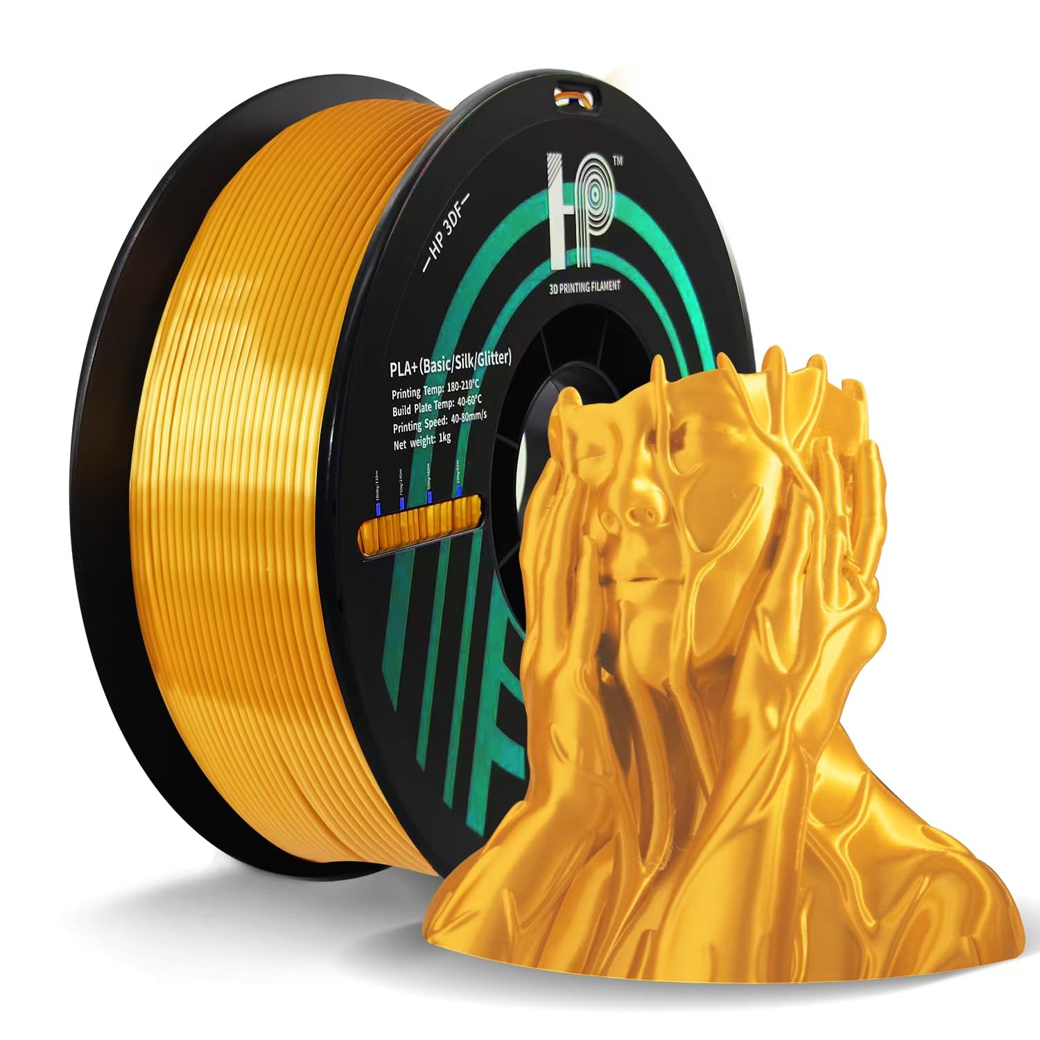 HP3DF PLA Filament, Silk PLA, 3D Printer Filament, PLA Filament 1.75mm Dimensional Accuracy +/- 0.02mm, 1KG Spool (2.2 lbs), Fit