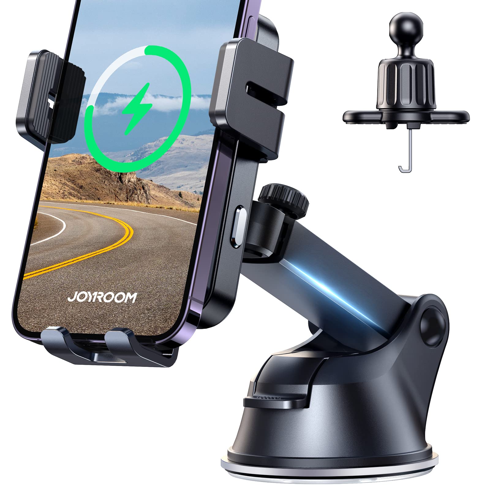 Wireless Car Charger,15W Qi Fast Charging Car Charger Phone Holder Mount, Auto Clamping Alignment Windshield Dashboard Air Vent