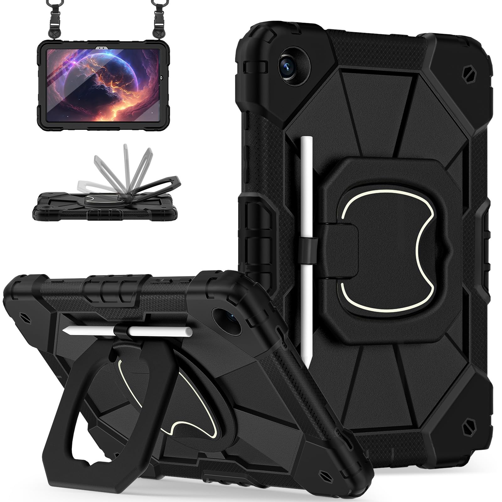 Galaxy Tab A9 Plus Case 11 Inch, Rugged Case For Samsung Galaxy A9+ Tablet Case With Screen Protector 360 Rotating Stand Shoulde