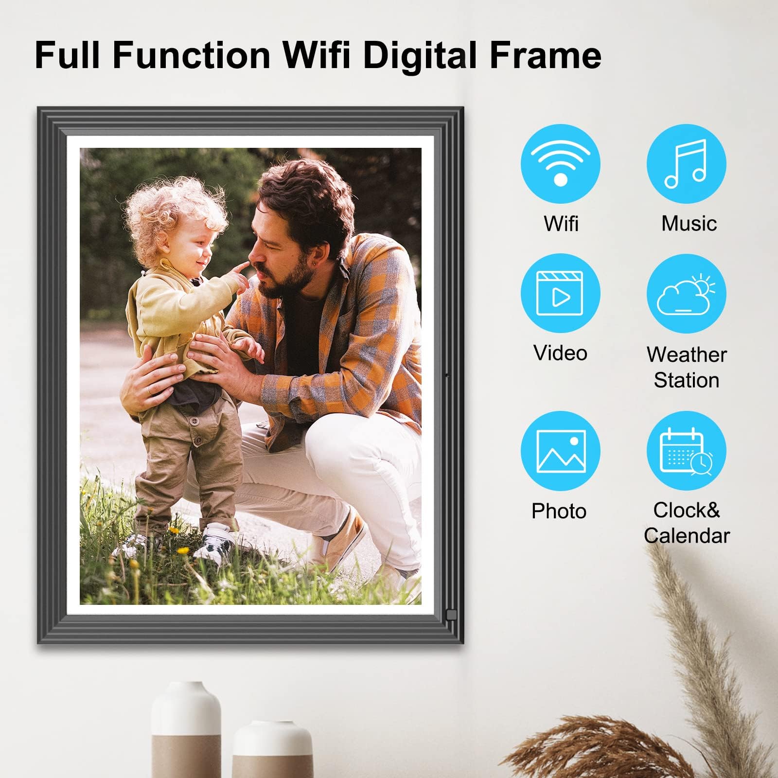 Large Digital Photo Frame Wi Fi Picture Frame   15'' 32Gb Smart Photo Frame With Remote Control (No Touch Screen), Full Function
