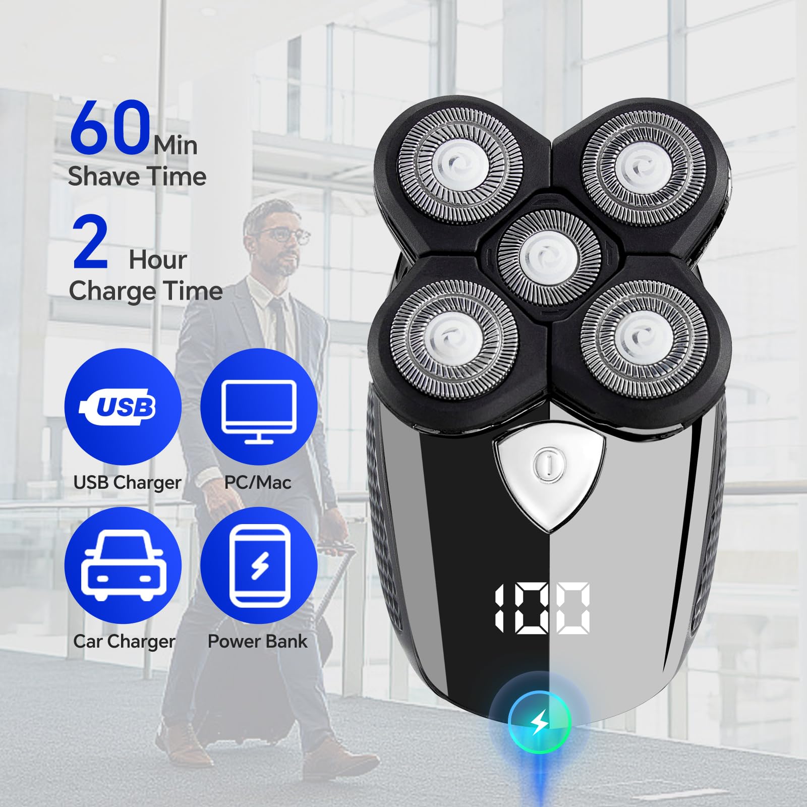 Tiklean Bald Head Shaver,Electric Razor Head Shavers For Bald Men, 5 In 1 Head And Face Grooming Kit, Waterproof And Rechargeabl