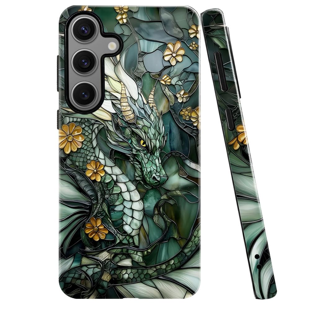 Case for Samsung Galaxy S23 FE,Dragon Stained Glass Aesthetic Dark Phone Case Military-Grade Drop Protection Cover for Women Gir