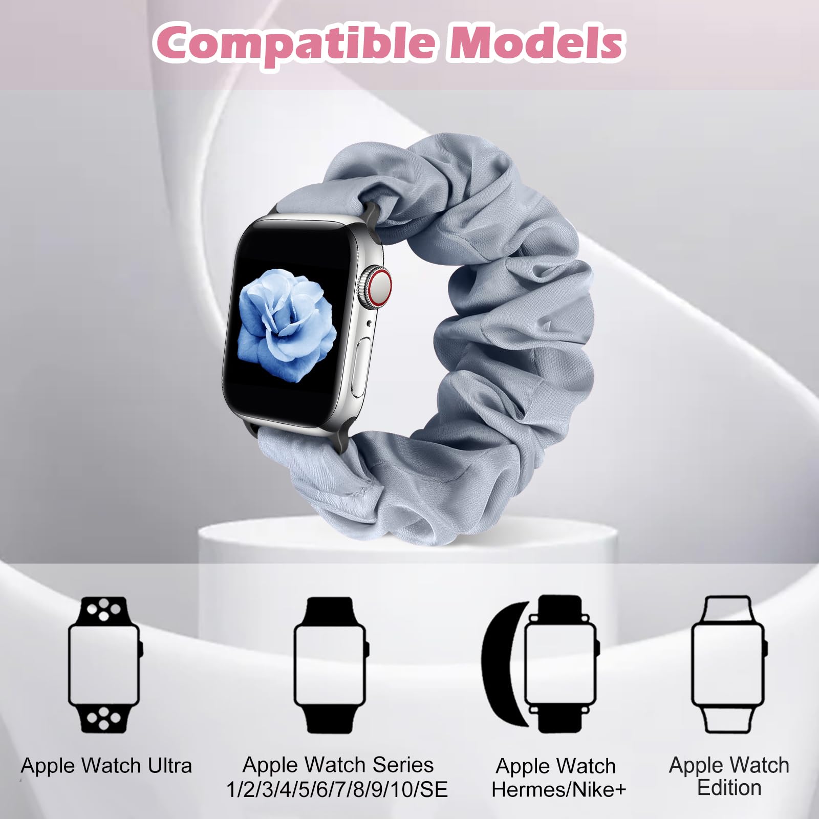 Xfyele Scrunchie Solo Loop Watch Bands Compatible With Apple Watch 42Mm 44Mm 45Mm, Elastic Soft Pattern Printed Fabric Replaceme