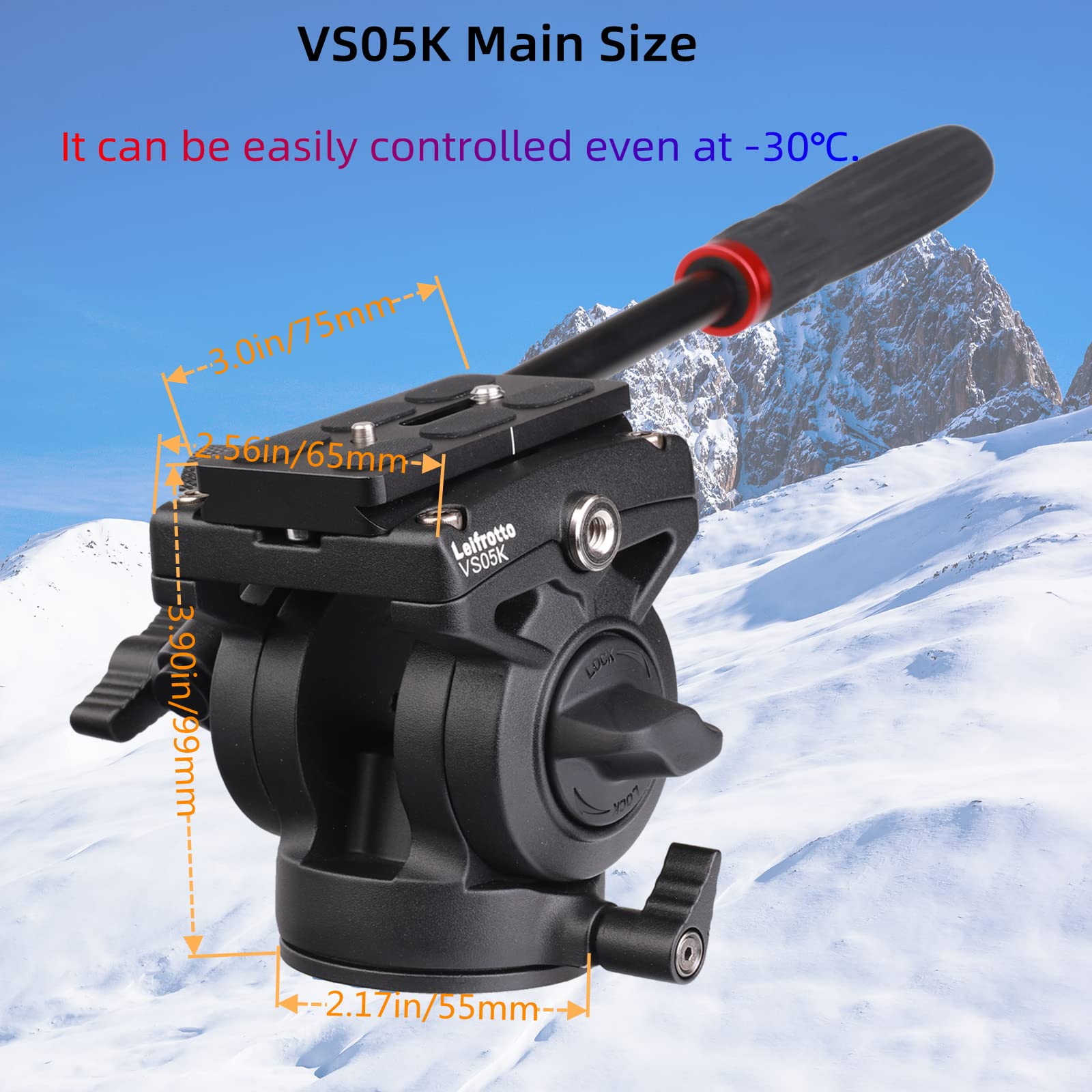 Leifrotto Vs05K Tripod Fluid Head, With 1/4'' Arca Qr Plate, Max Load 11 Lbs For Video Cameras And Dslr Cameras, With 3/8 To 1/4