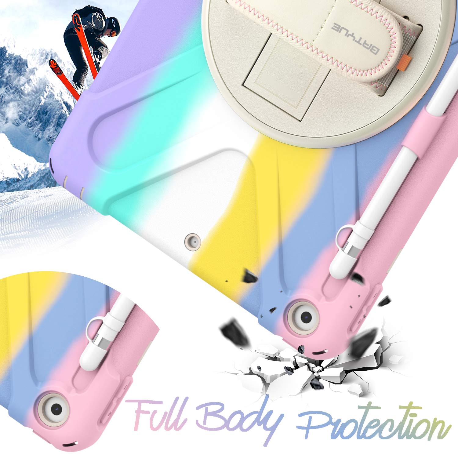 Batyue Ipad 9Th/ 8Th/ 7Th Generation Case 10.2, Shockproof Case With Screen Protector Pencil Holder [360 Rotating Hand Strap] &S