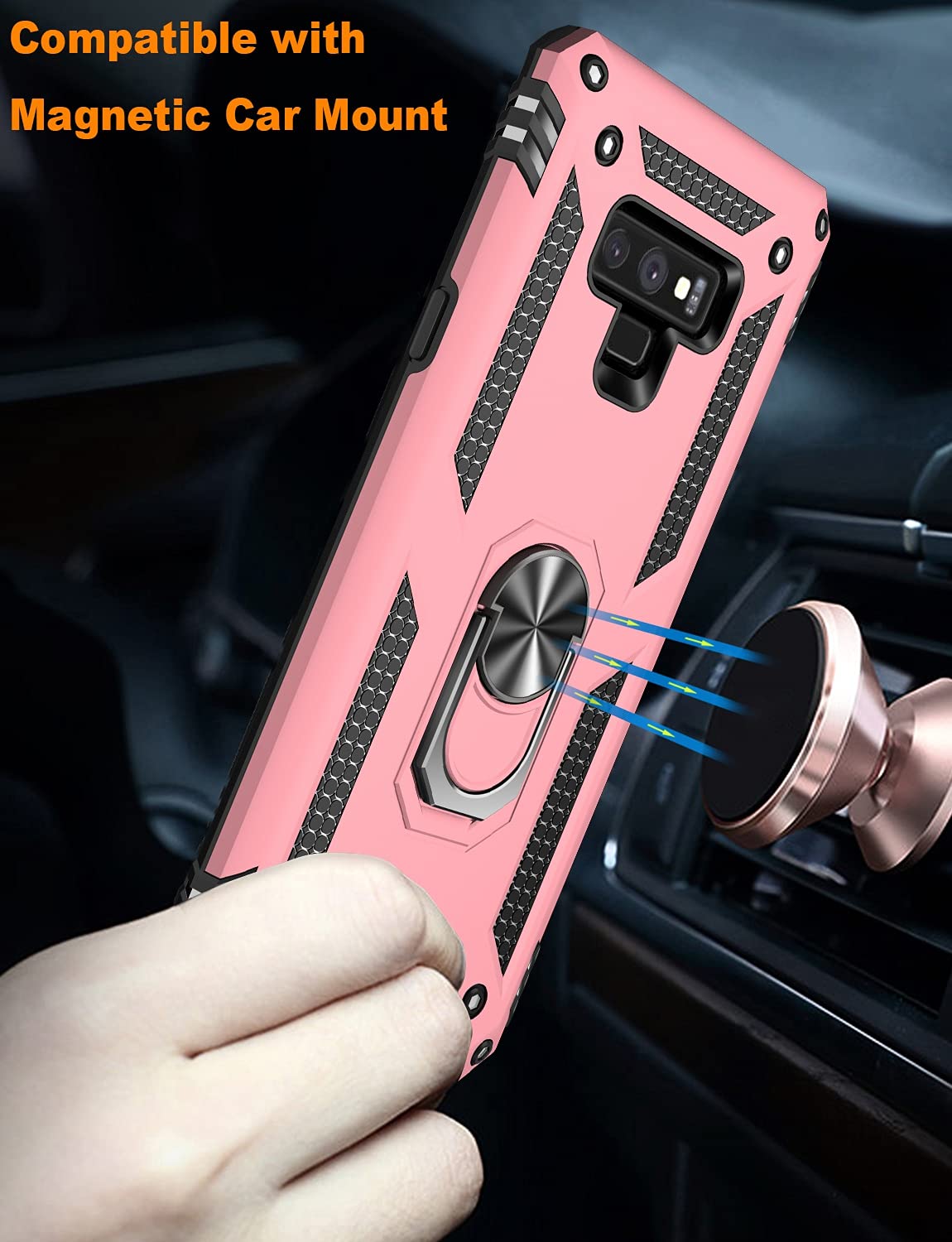 IKAZZ Samsung Galaxy Note 9 Military Grade Shockproof Phone Case Magnetic Kickstand Rose Gold Plastic