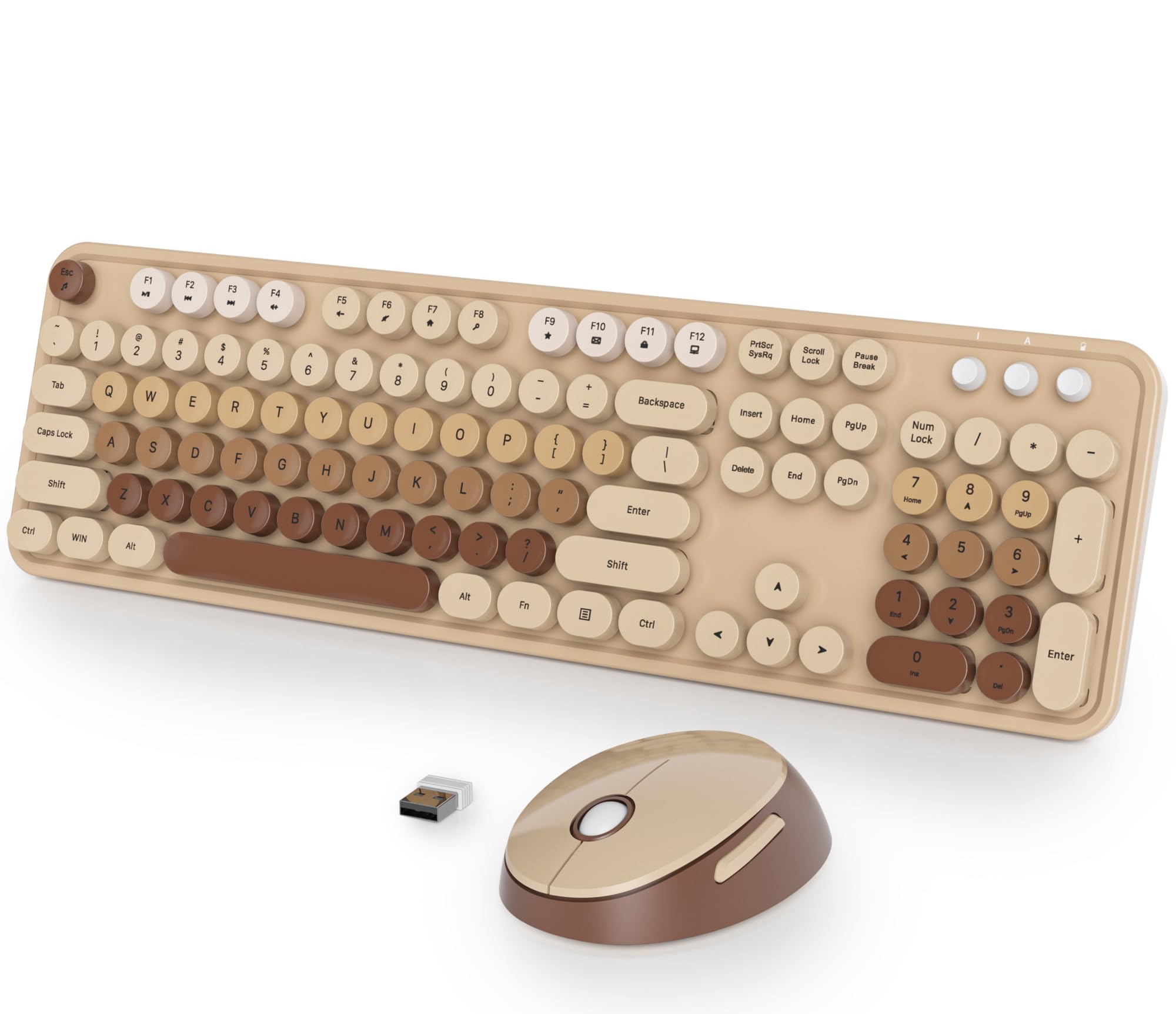 Fogruaden Wireless Keyboard And Mouse Combo, Retro Typewriter Full Size Keyboard With Number Pad And Cute Mouse, Gradient Colorf