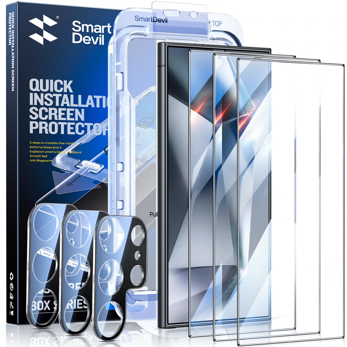 Smartdevil [3+3 Pack For Samsung Galaxy S24 Ultra Screen Protector With Camera Lens Protector,Full Coverage,Finger Print Reader 