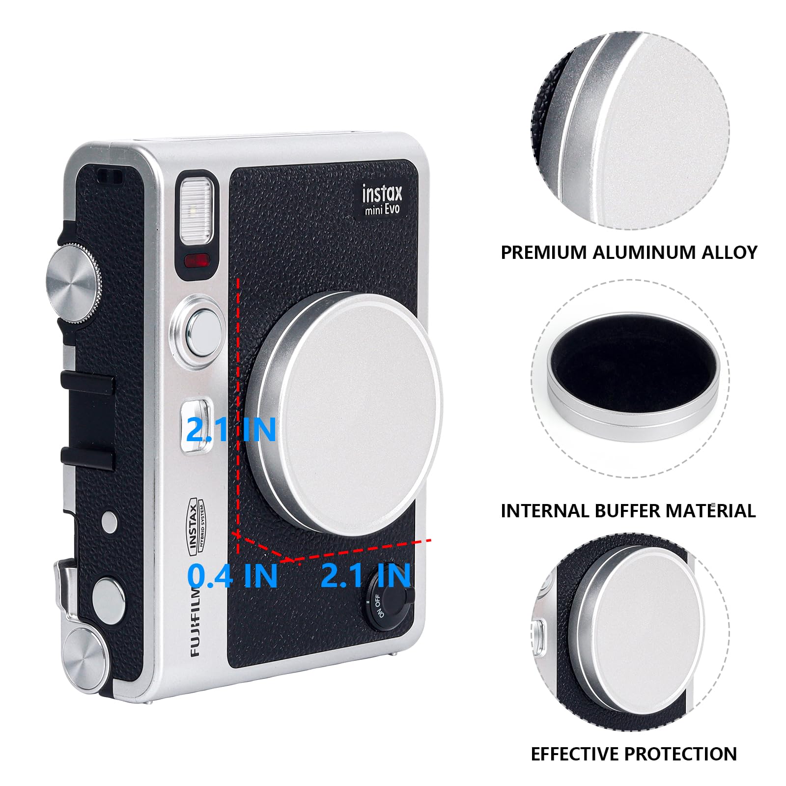 Caiyoule Mini Evo Lens Cap, Fuji Instax Mini Evo Accessories Include Aluminum Lens Cover, Screen Protector And Mini Photo Album,