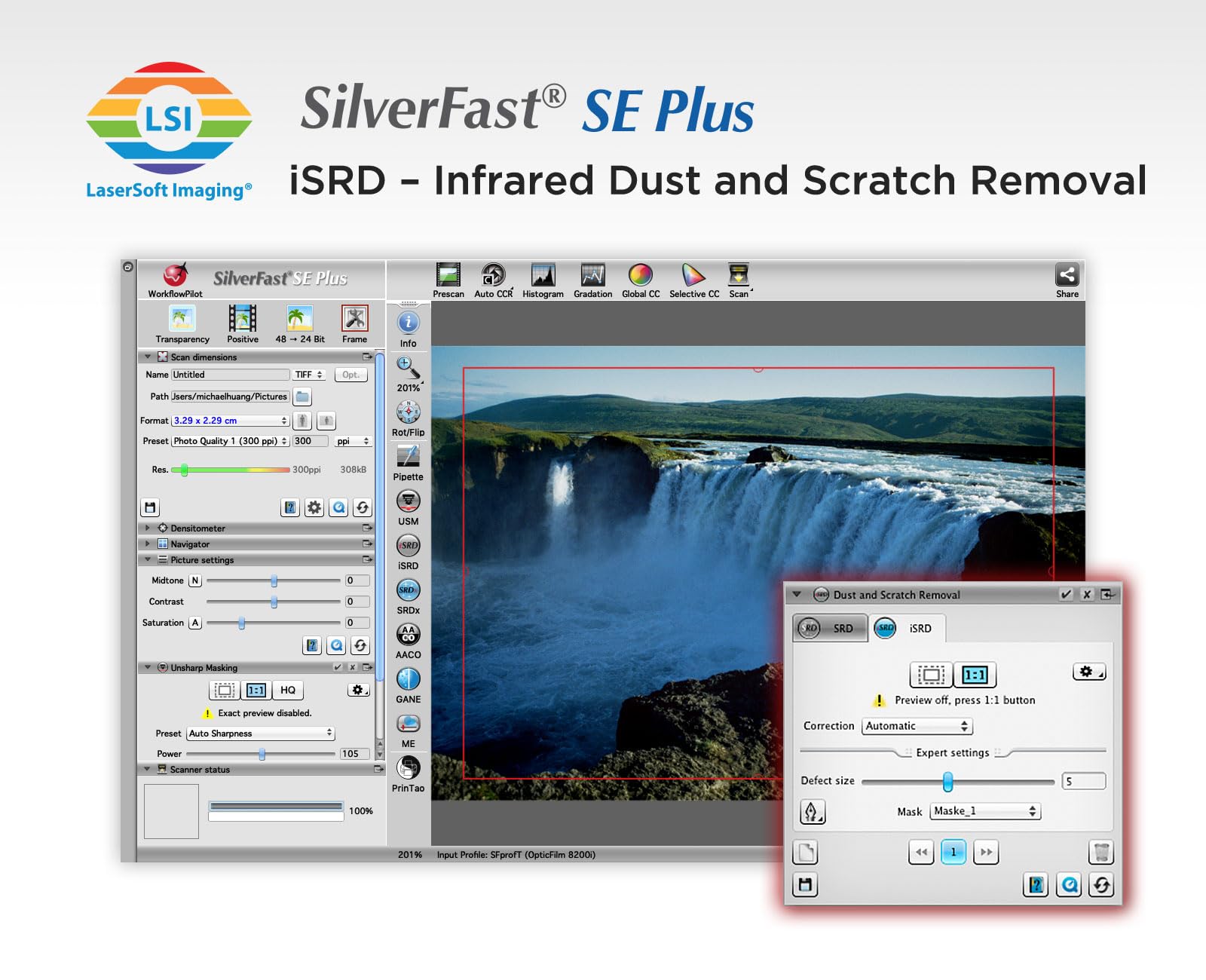 Plustek Opticfilm 8200I Se , 35Mm Film & Slide Scanner. 7200 Dpi / 48 Bit Output. Integrated Infrared Dust/Scratch Removal. Bundle Silverfast Se Plus 9 , Support Mac And Pc.