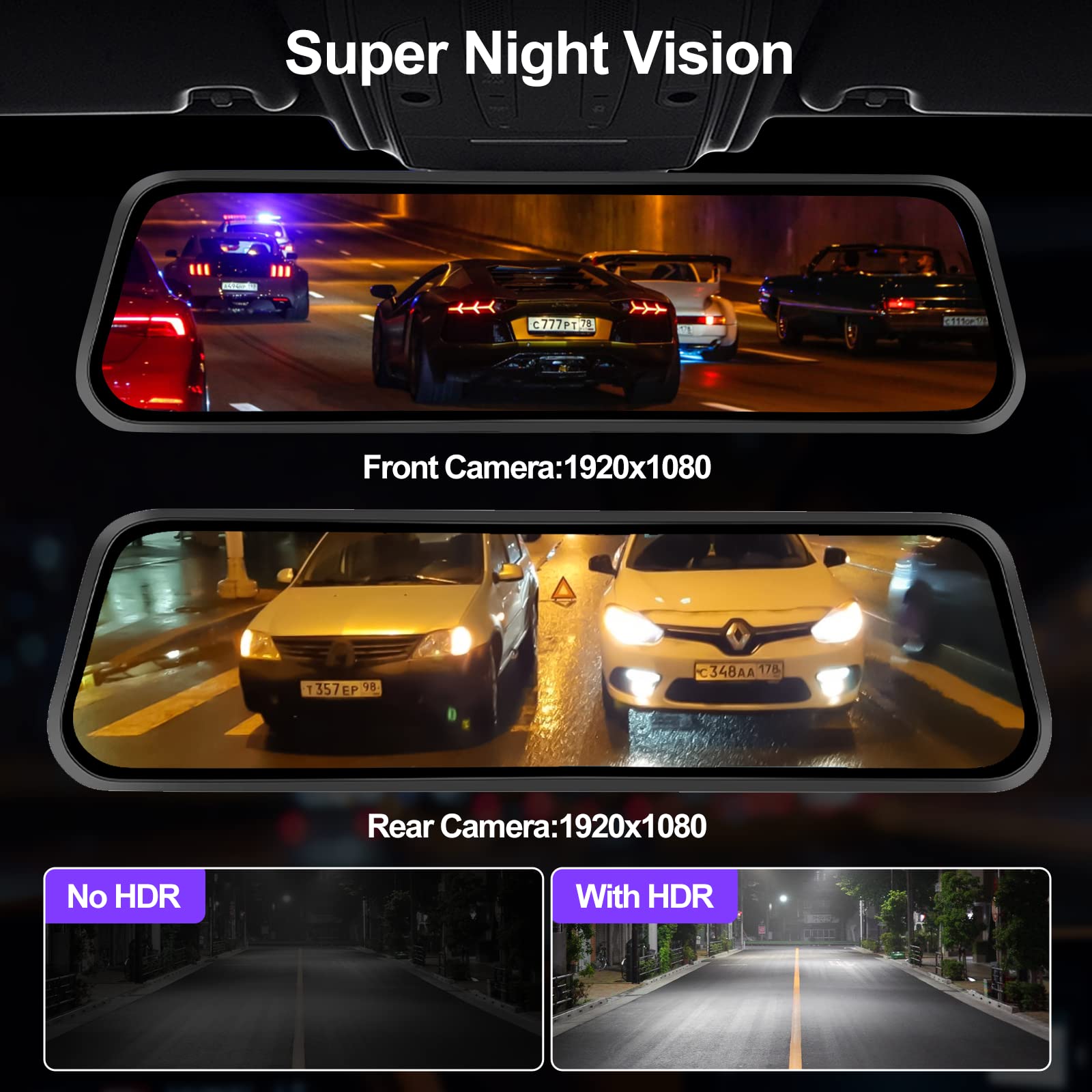 Mirror Dash Cam 9.66' Rear View Mirror 1080P Front And Rear View Dual Cameras,Night Vision,G Sensor,Parking Assistance,24H Parking Monitor,Hd Waterproof Backup Camera Free 32Gb Card For Cars/Trucks