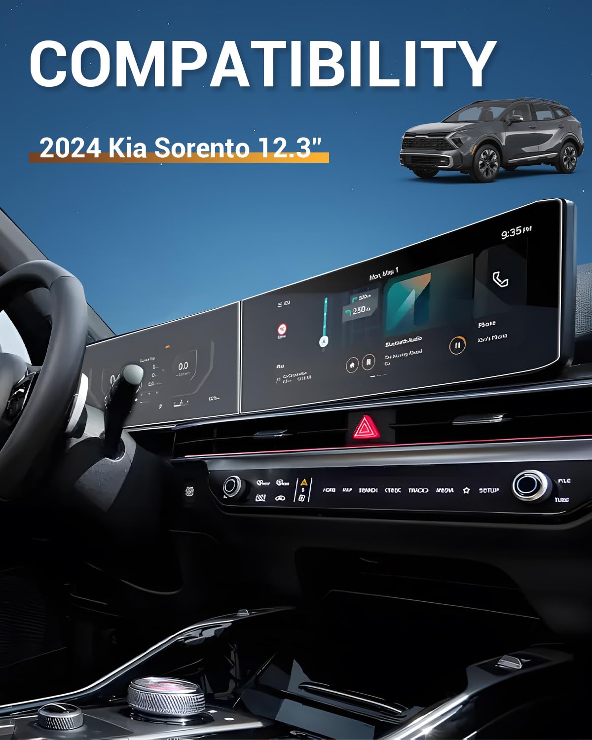 Yee Pin 2024 2025 Kia Sorento Screen Protector For Kia Sorento 2025 Accessories Lx/S/Ex/X Line Ex/Sx/X Line Sx/X Line Sx Prestige/X Pro Sx Prestige 12.3 Inch Curved Display Touch Screen Cover 4 Pack