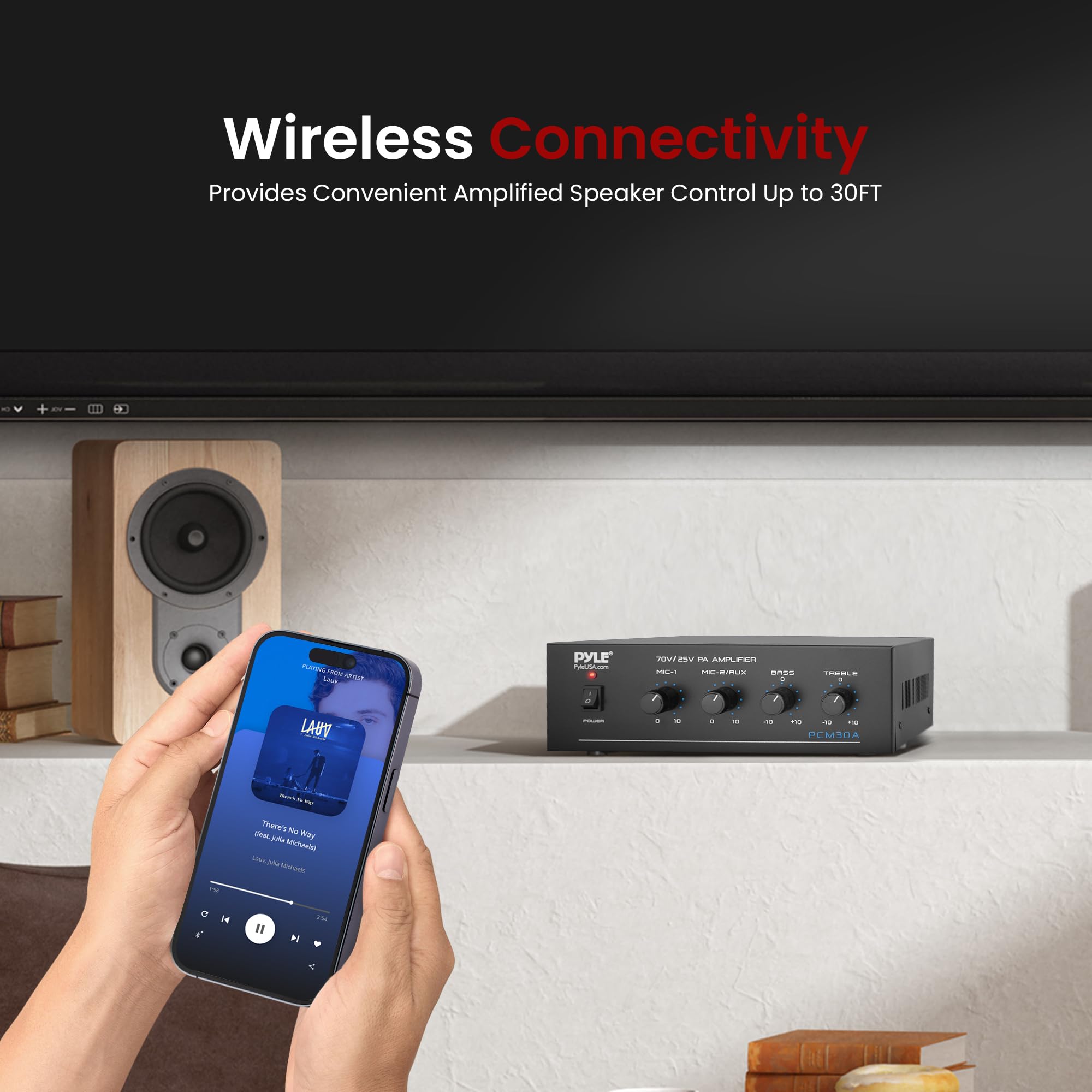 Pyle Compact Mini Home Power Amplifier - 60W Smart Small Indoor Audio Stereo Receiver W/ Rca, 2 Microphone In, 25/70 Volt Output