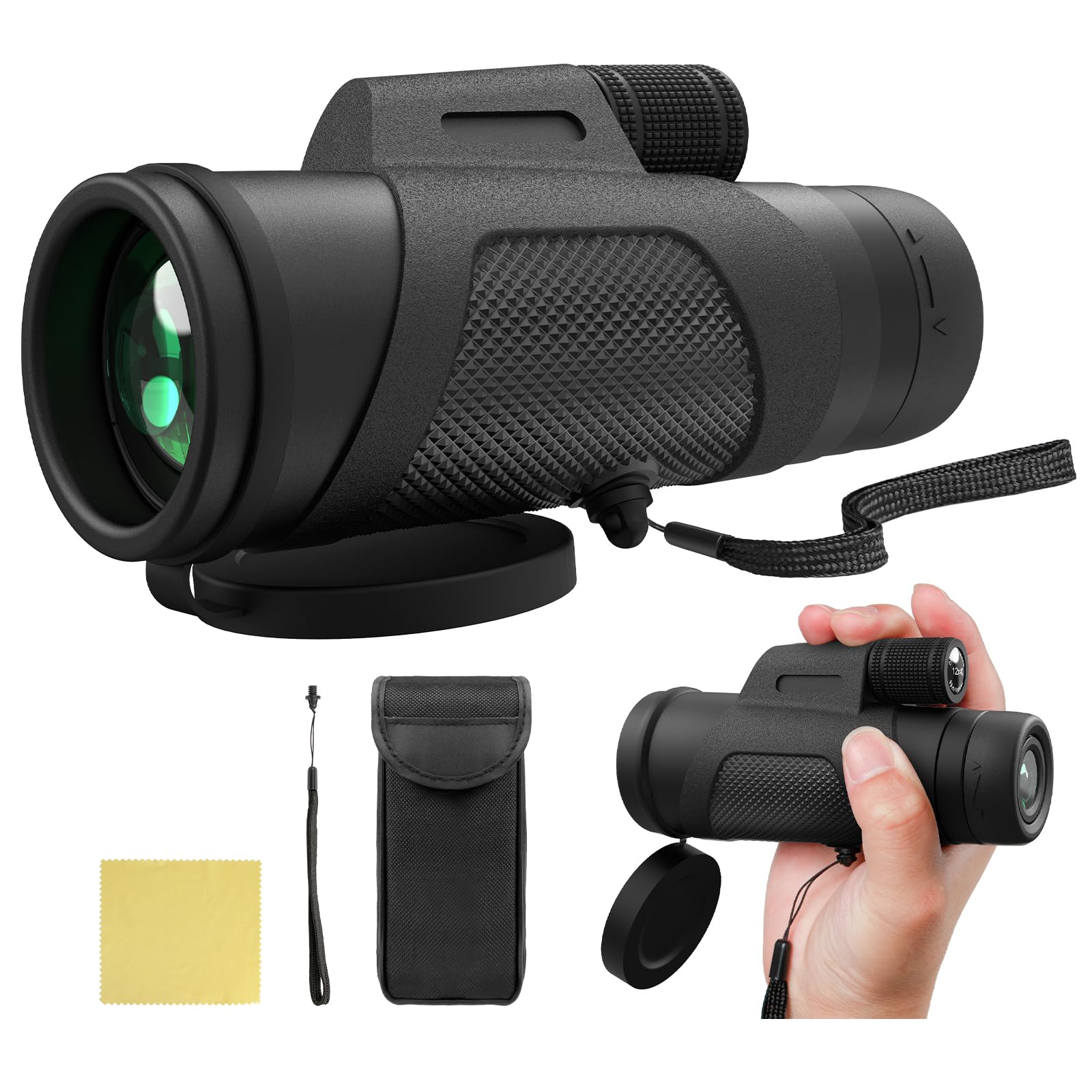 12x42 Monocular Telescope for Adults, High Powered HD Compact Monoculars Portable Handheld Telescope with BAK4 Prism FMC Lens fo