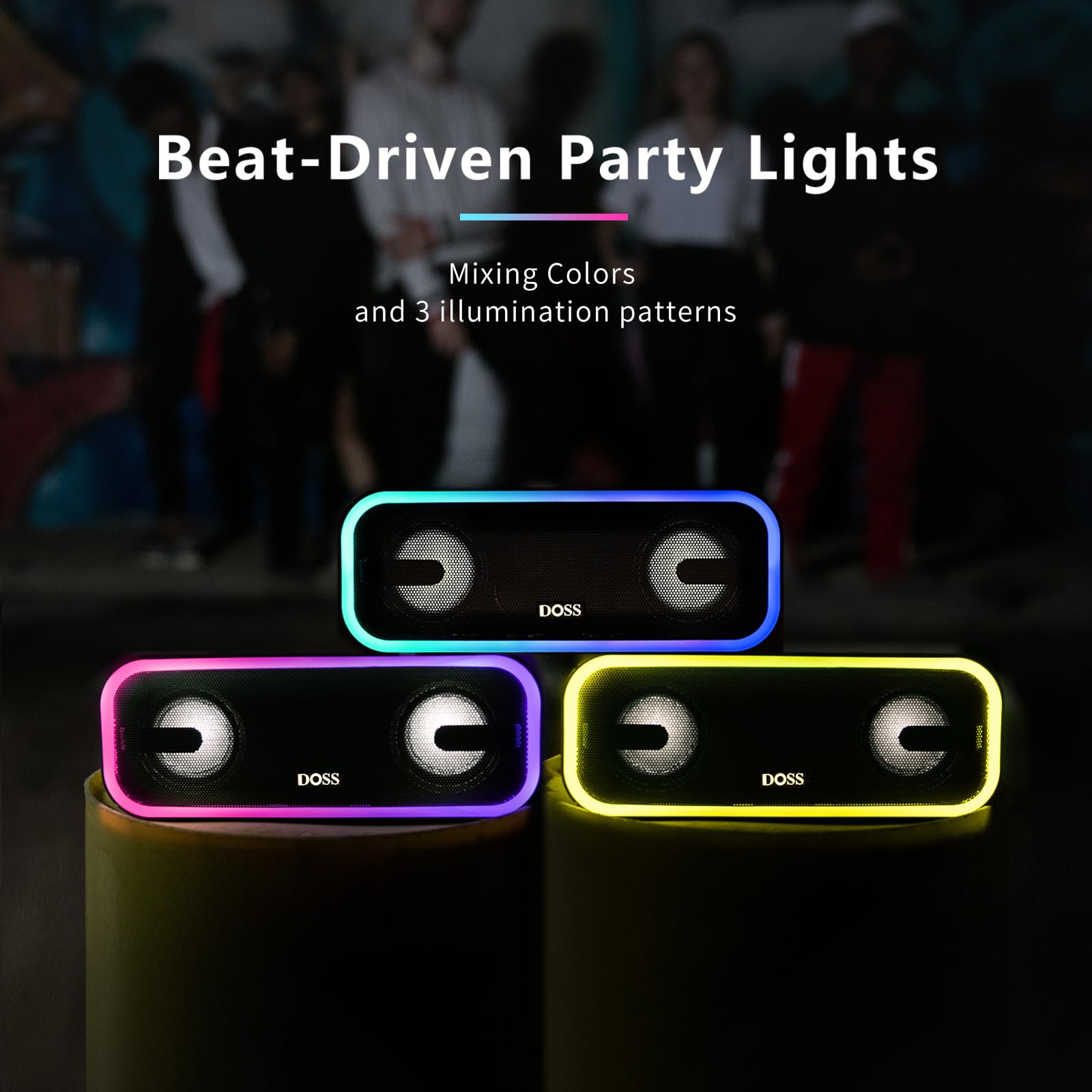 Doss Soundbox Pro+ Bluetooth Wireless Pairing Speaker With 24W Stereo Sound, Punchy Bass, Ipx6 Waterproof, 15Hrs Playtime, Multi Colors Lights, For Home, Outdoor Purple