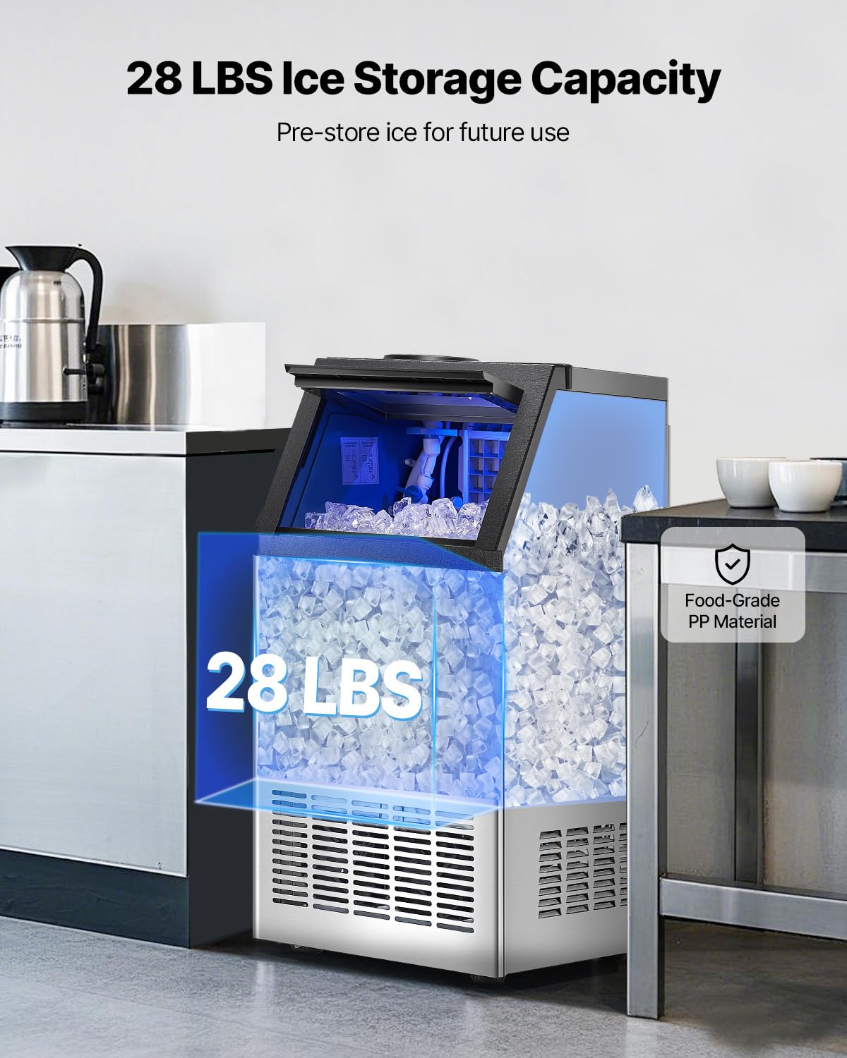 Vevor 110Lbs/24H Commercial Ice Maker Machine With 2 Water Inlets, 36 Ice Cubes In 15 Minutes, With 28Lbs Large Storage Capacity