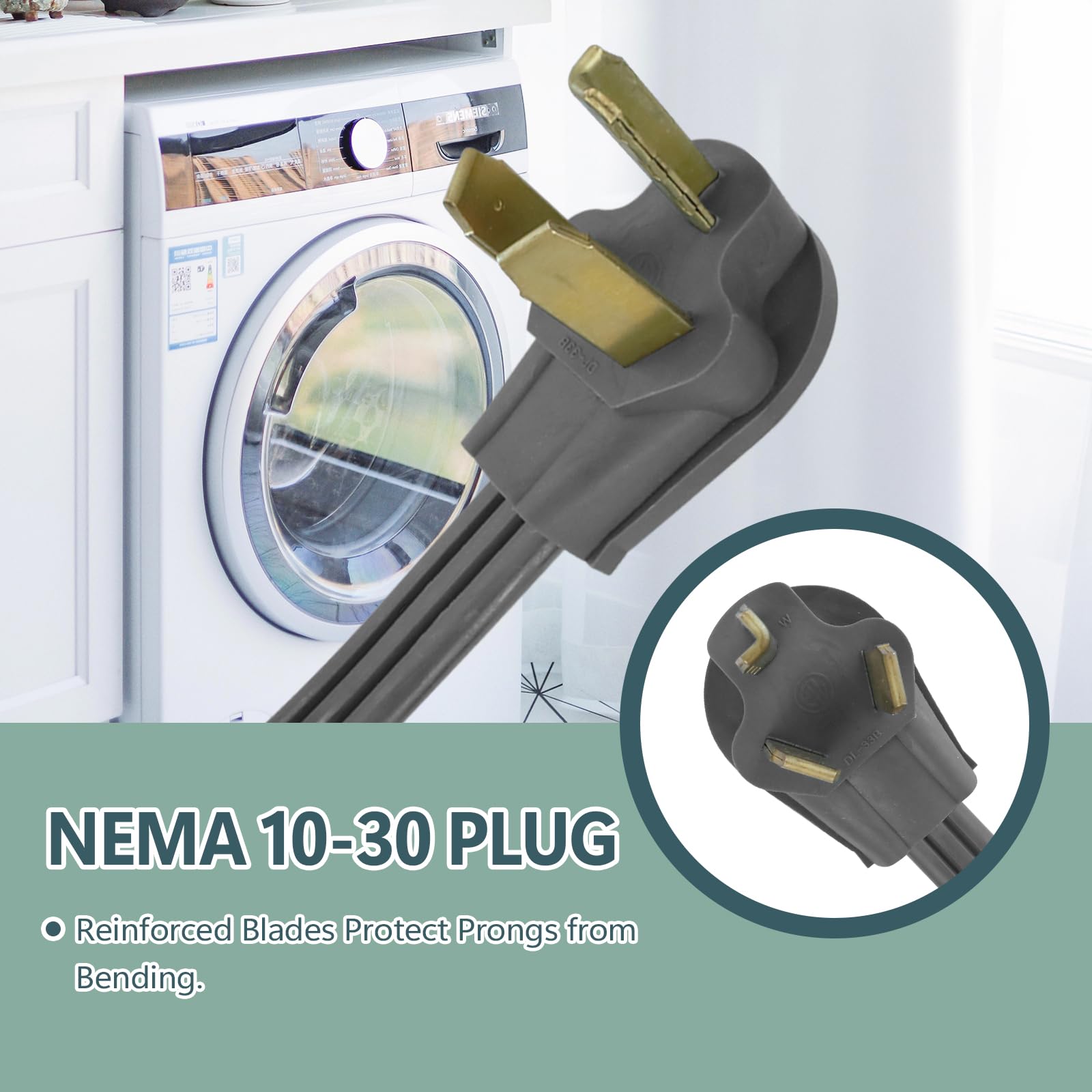 Greatide 3 Prong Dryer Cord, 6 Ft 10/3 Srdt, 30 Amp Appliance Extension Power Cord, Nema 10 30 Plug, Grey