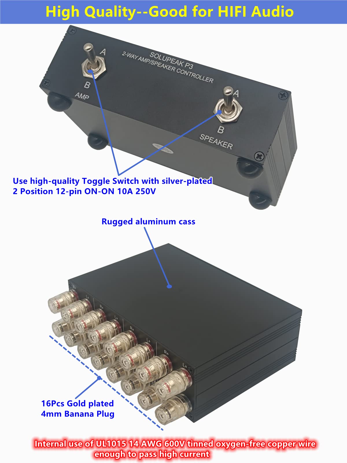 Solupeak P3 2 Way Amp Amplifier To 2 Pair Of Speakers Selector Switch Switcher Splitter Combiner Box 2 In 2 Out