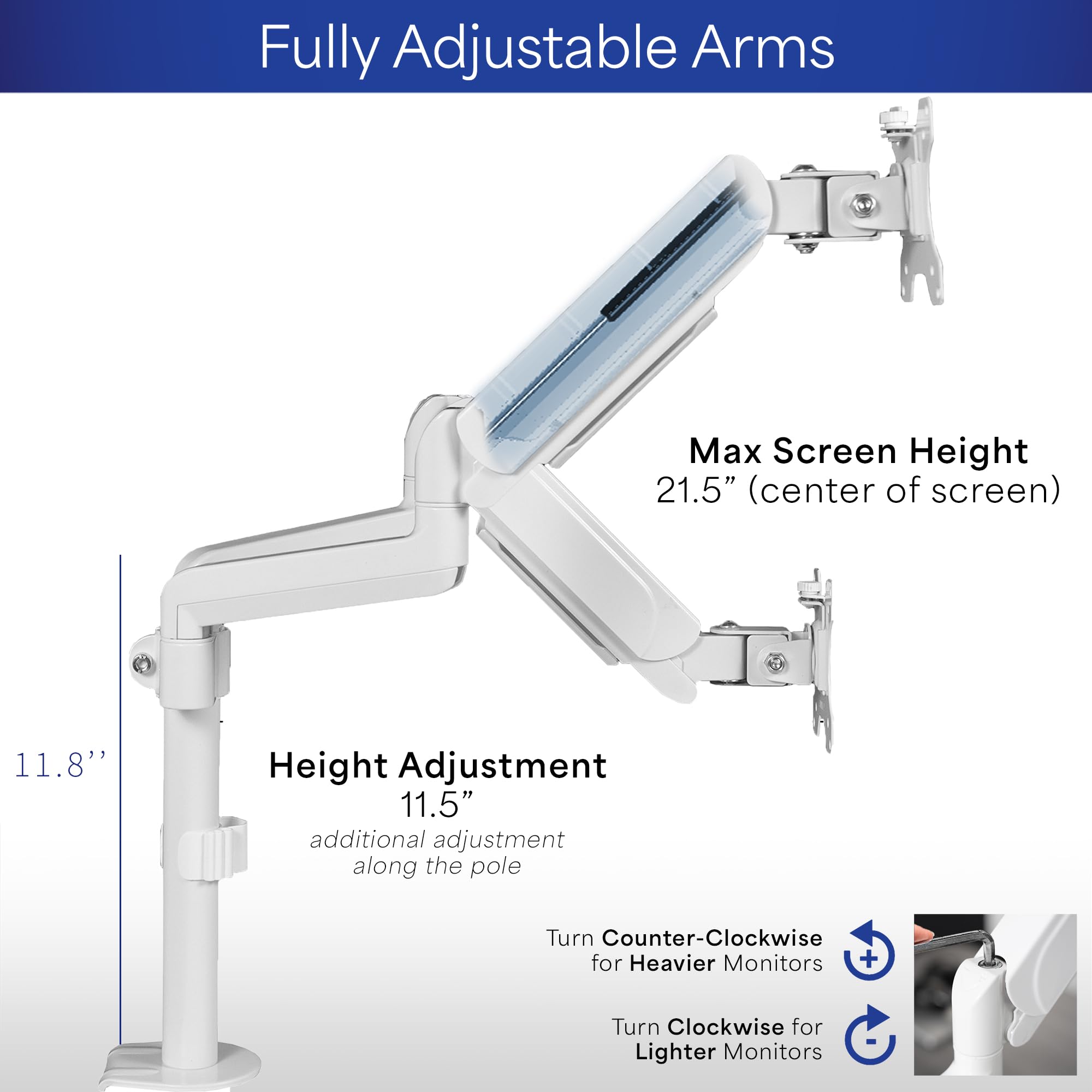 Vivo 17 To 32 Inch Dual Pneumatic Monitor Mount, 2 Pneumatic Arms, Adjustable Swivel, Rotation, Heavy Duty Vesa Desk Stand With