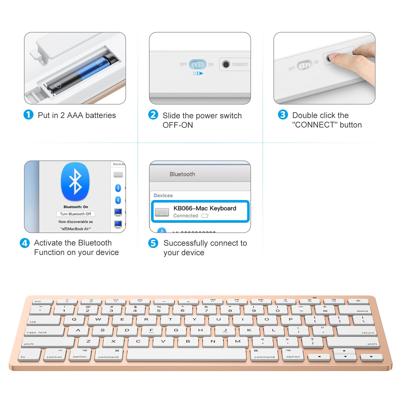 Omoton Bluetooth Keyboard For Mac, Compact Wireless Keyboard Compatible With Macbook Pro/Air, Imac, Imac Pro, Mac Mini, Mac Pro Laptop And Pc, Gold