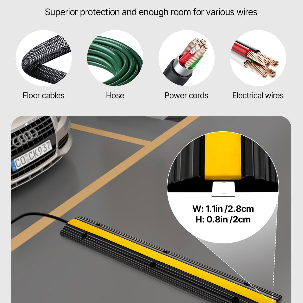 VEVOR 4 Pack of 1-Channel Rubber Cable Protector Ramps Heavy Duty ...