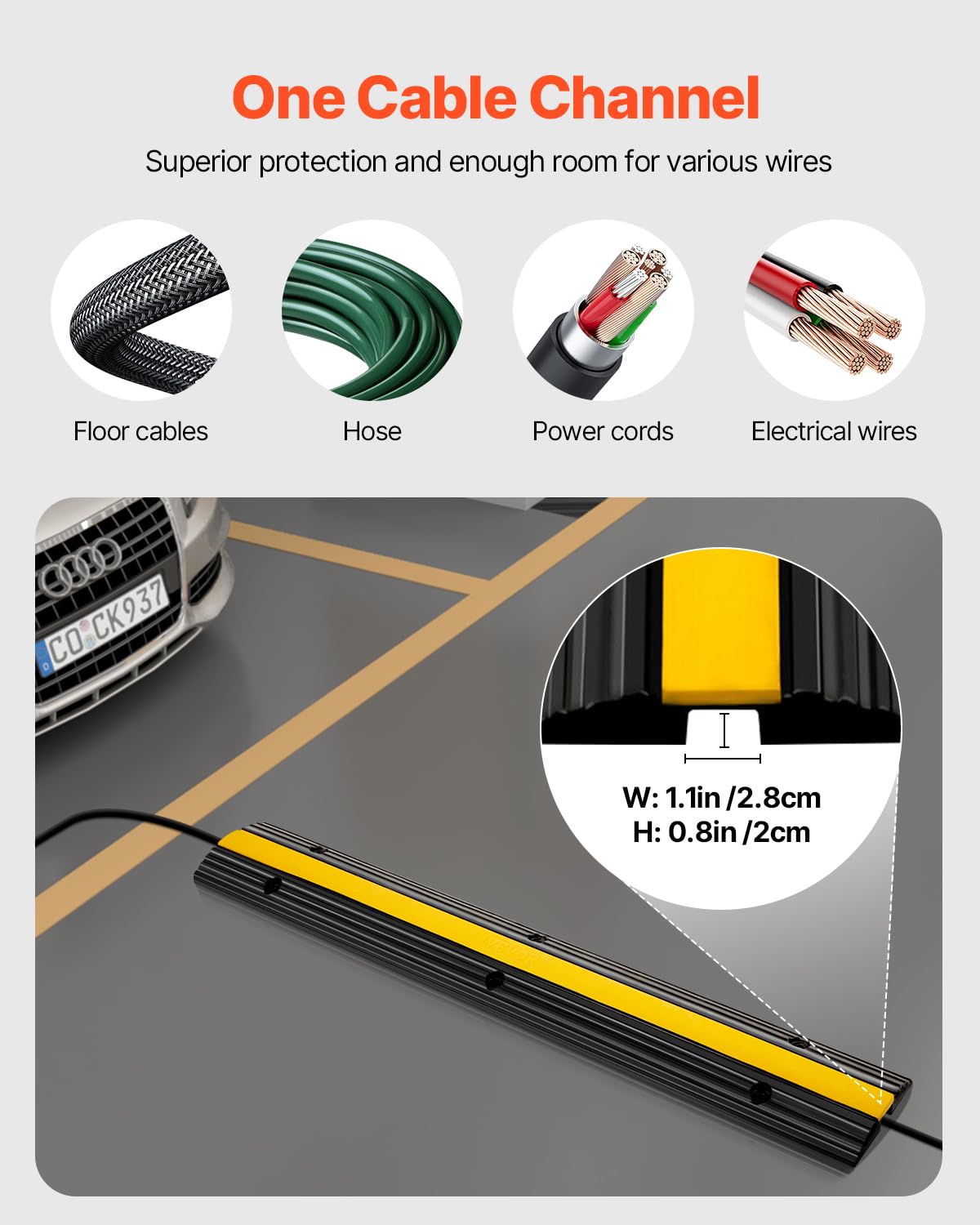 Vevor 4 Pack Of 1-Channel Rubber Cable Protector Ramps Heavy Duty 22046Lbs Load Capacity Cable Wire Cord Cover Ramp Speed Bump D