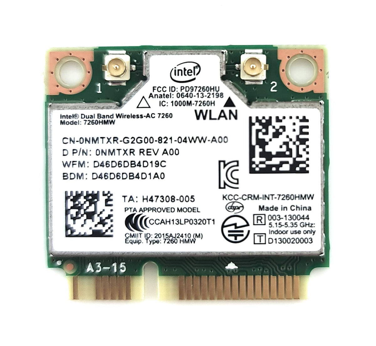 Intel 7260.Hmw Dual Band Wireless Ac 7260 Network Adapter Pci Express Half Mini Card 802.11 B/A/G/N/Ac