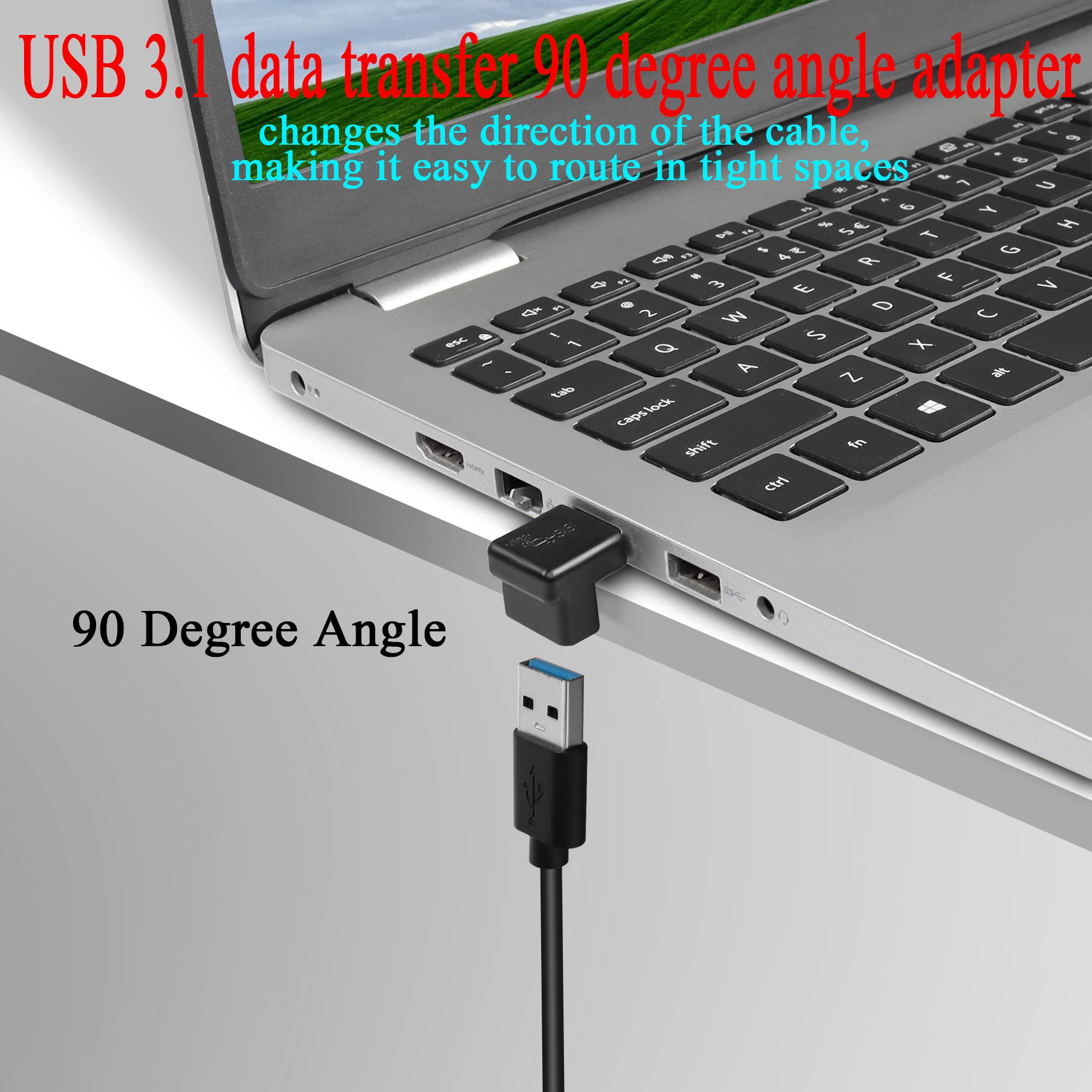Qianrenon Usb 3.1 90�Angle Adapter 10Gbps Usb 3.1 Male To Female L Angle Connector Usb A 3.1 Right Angle Coupler, Support 3A Charging Otg Data Transfer, 2Pcs (Positive Bend/Female End Down)