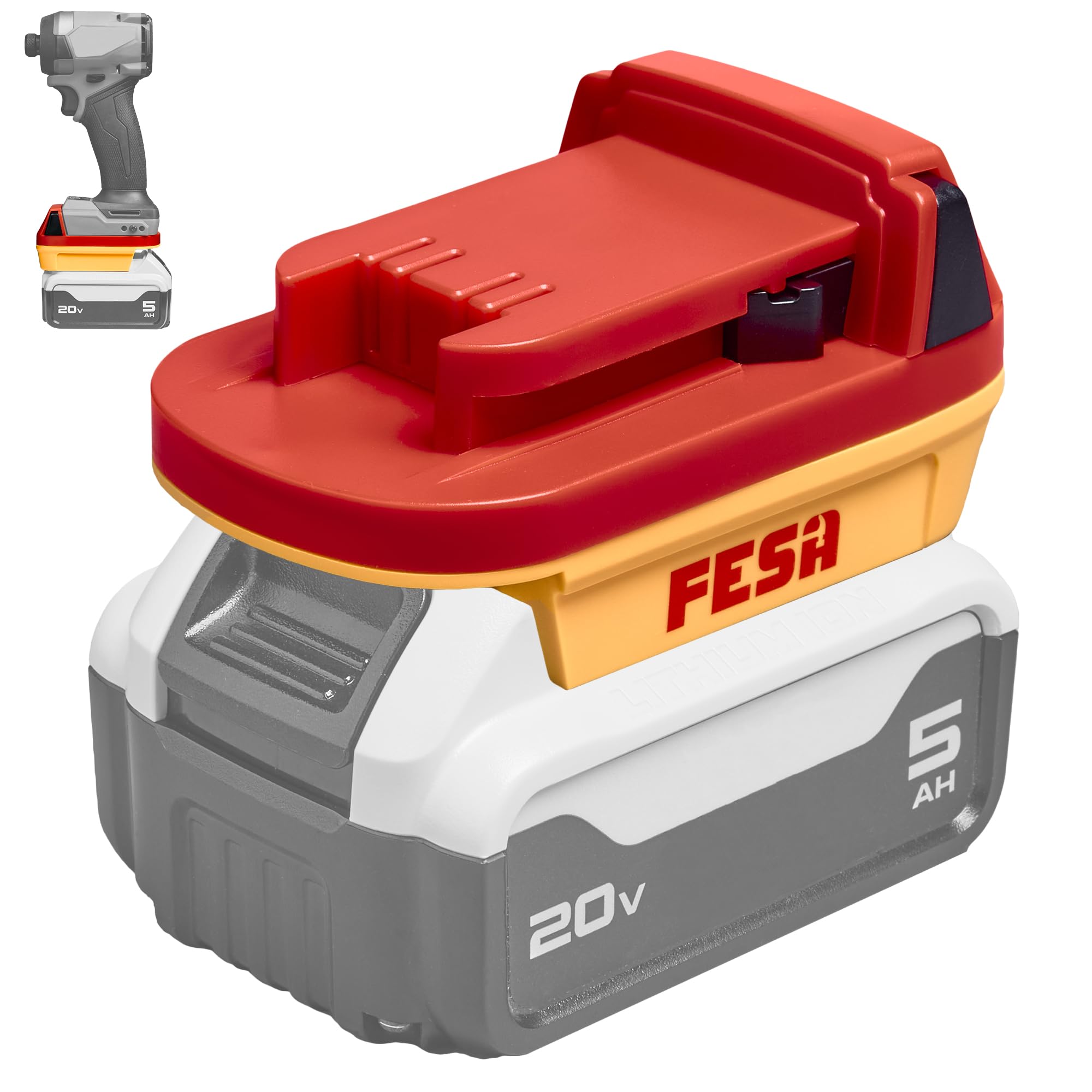 FESA DeWalt to Milwaukee Compatible Battery Adapter - Convert a 20V DeWalt Battery to Use with Milwaukee 18V Cordless Power Tool