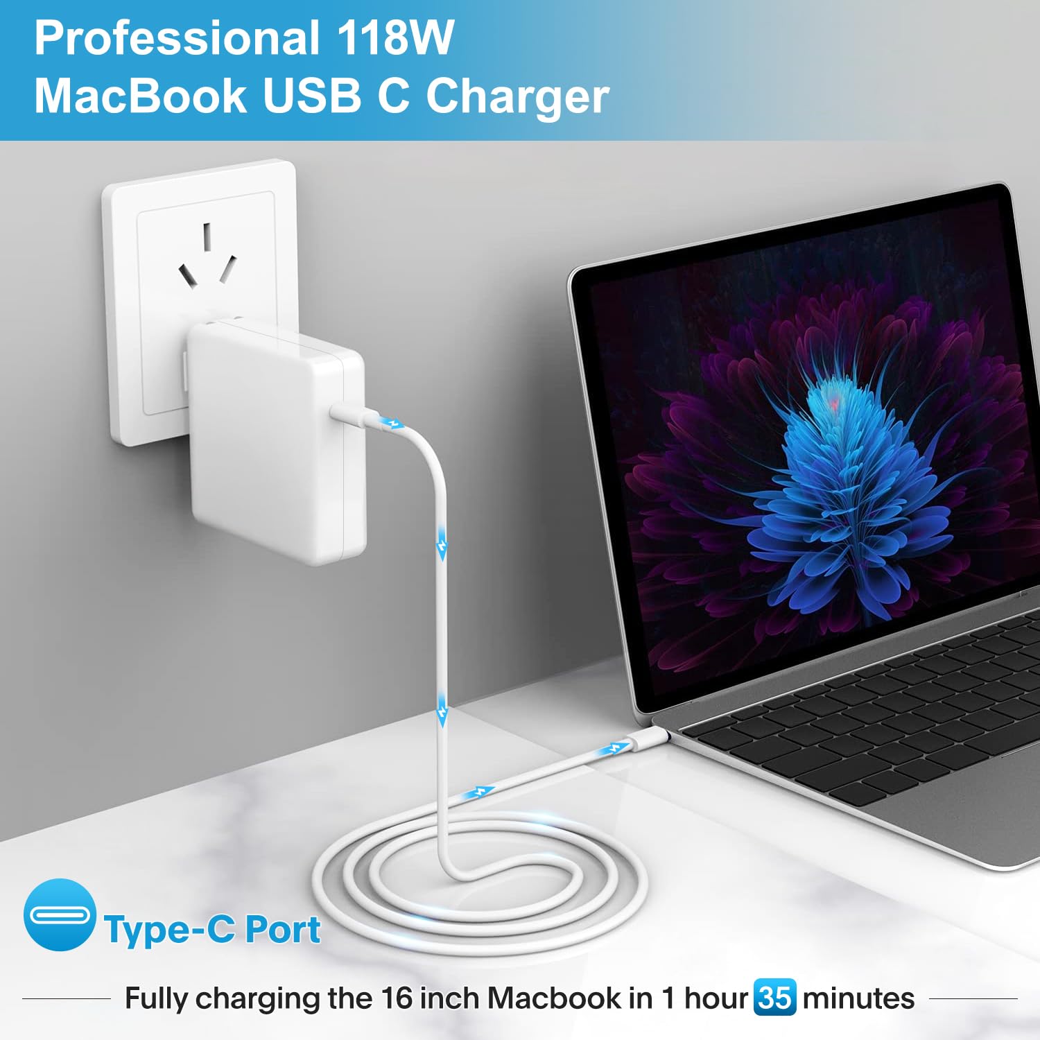 Mac Book Pro Charger   118W Usb C Fast Charger Power Adapter Compatible With Usb C Port Macbook Pro/Macbook Air 16 15 14 13 Inch