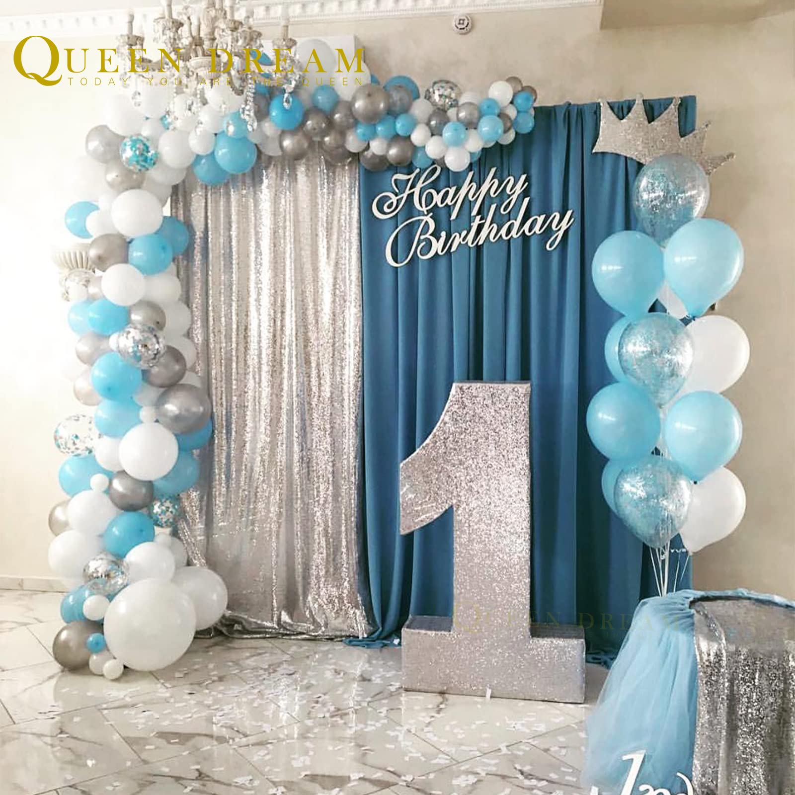 Silver Sequin Backdrop 2 Panels 2Ftx8Ft Christmas Party Backdrop Curtains Glitter Photo Background For Wedding Baby Shower Stage