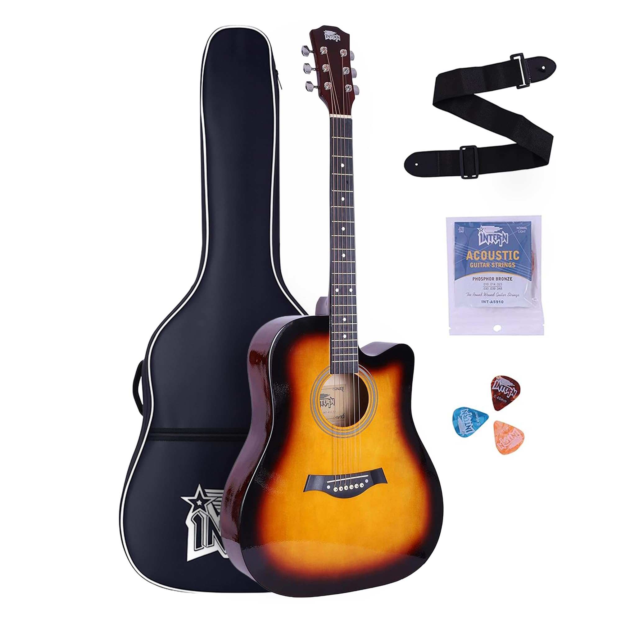 Intern IntP41CSb 41Inch Acoustic Guitar For Beginners & Professionals | 6String RightHanded Guitar With Truss Rod, Gig Bag,