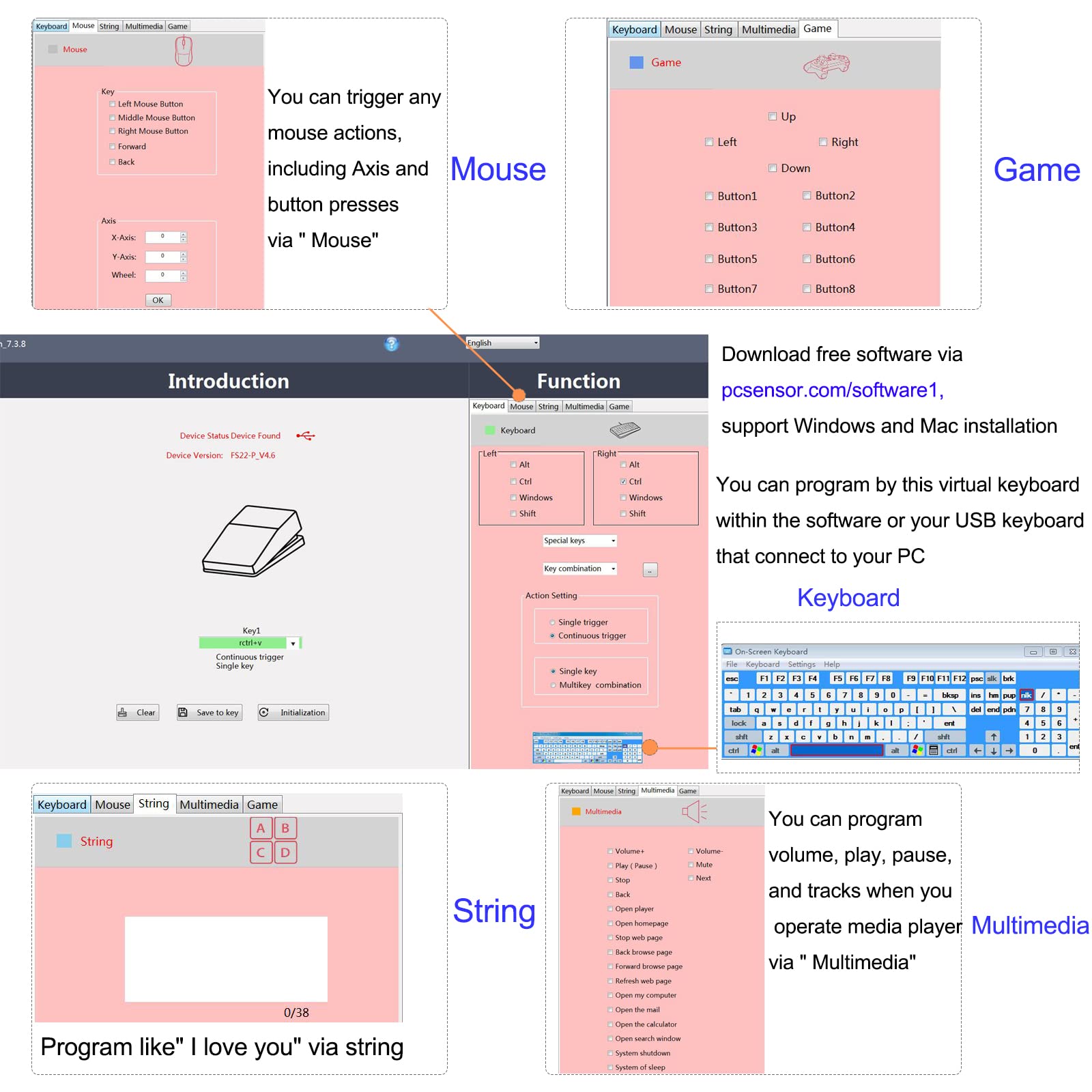Ikkegol Usb Foot Pedal, Usb Single Foot Switch Game Control, One Key Programmable Footswitch Map Mouse Keyboard For Video Game P