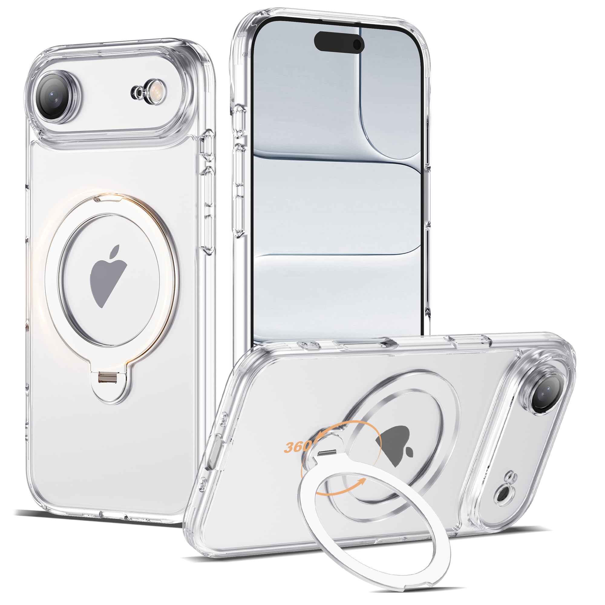 AmoraAqua Compatible with iPhone 17 Air Case with 360 Spin Magnetic Ring Stand [Compatible with Mag-Safe] Camera Lens Protector 