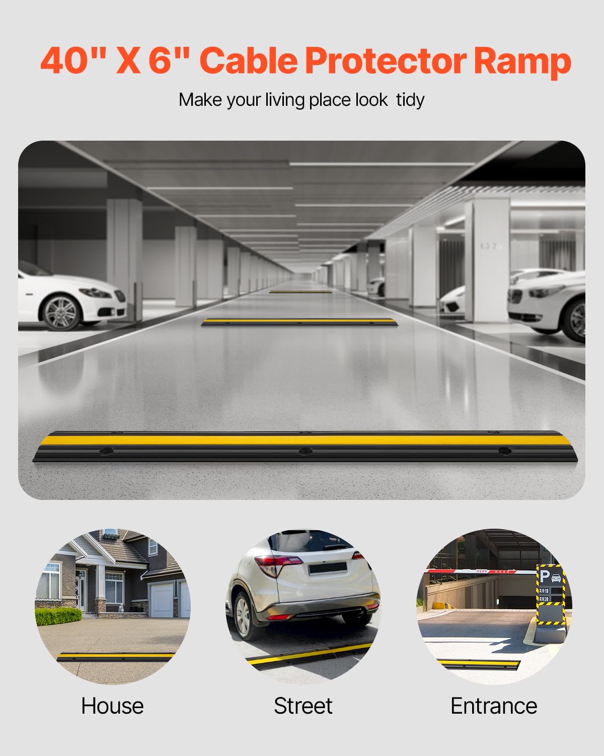 Vevor 4 Pack Of 1-Channel Rubber Cable Protector Ramps Heavy Duty 22046Lbs Load Capacity Cable Wire Cord Cover Ramp Speed Bump D