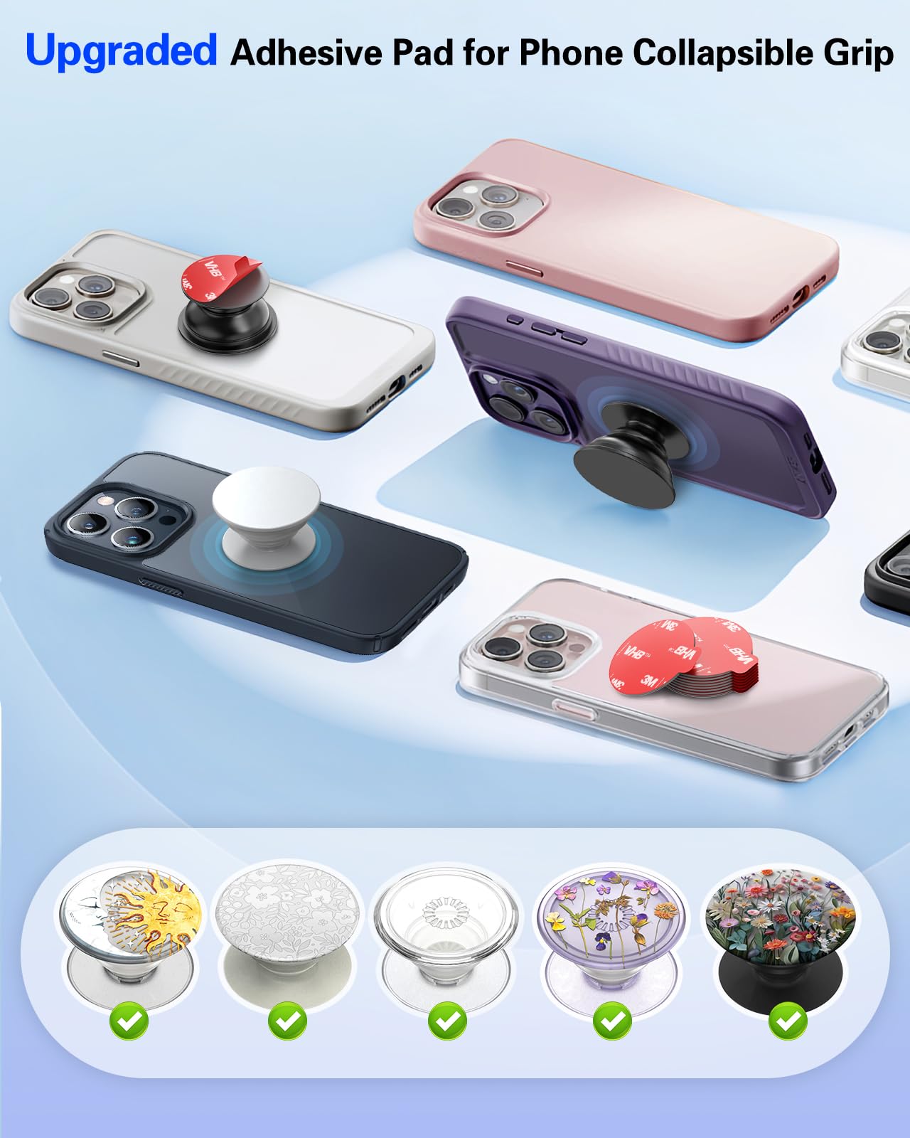 9 Pack Sticky Adhesive Replacement For Socket Mount Base, Pop-Tech Vhb 3M Sticker Pads For Phone Collapsible Grip & Stand Back -