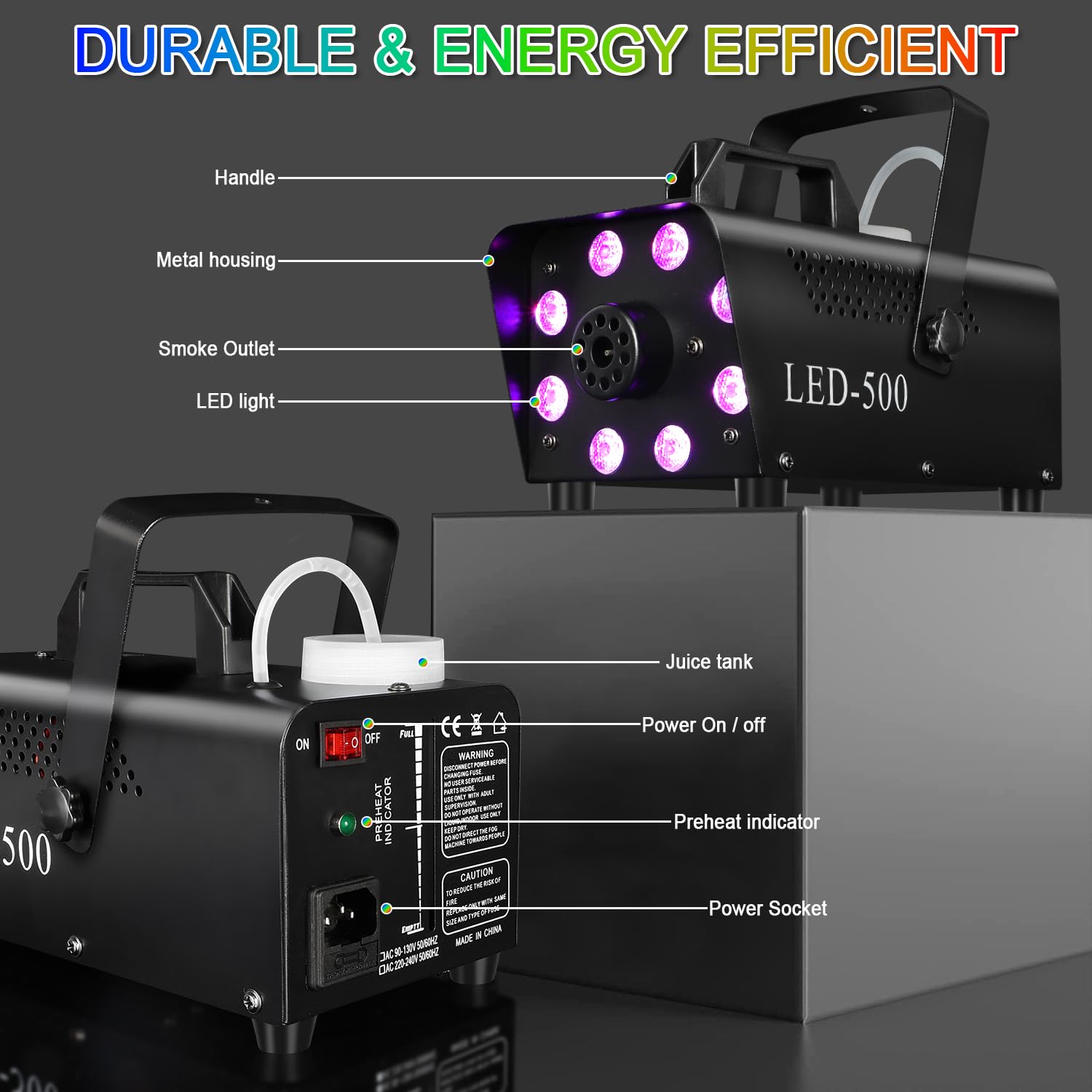 Upgraded Fog Machine Portable Smoke Machine With Lights, Fog Machine For Indoor Outdoor Halloween Parties