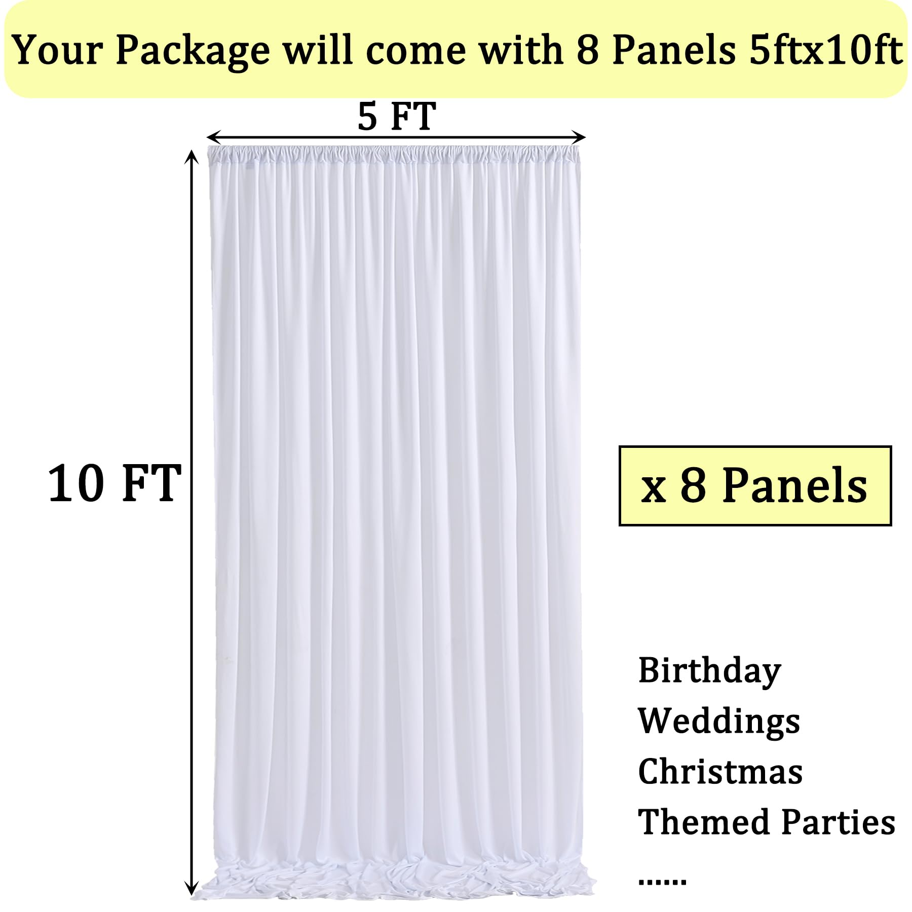 40Ft  10Ft Wrinkle Free White Backdrop Curtain For Parties, 8 Panels 5  10Ft Polyester Photo Backdrop Drapes Cloth For Weddings