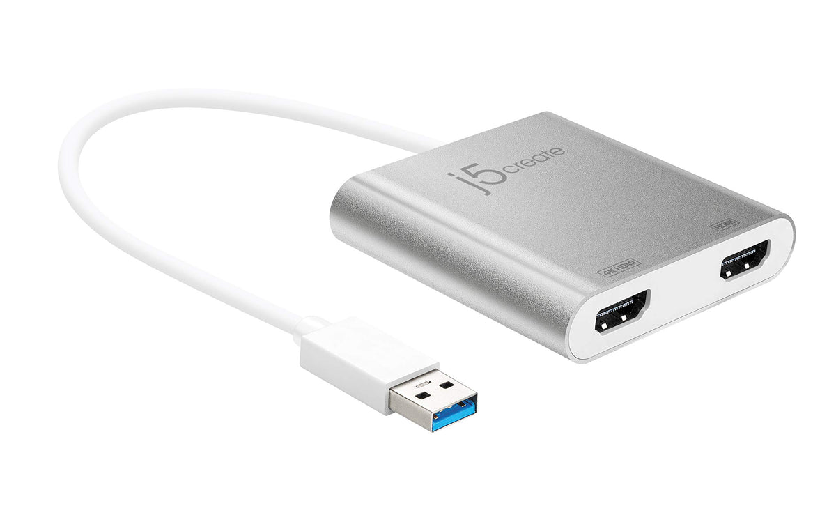 j5create USB to HDMI Adapter - Dual HDMI USB 3.0 Multi-Monitor Cable | 4K + 1080p | Compatible with Windows and macOS (JUA365)
