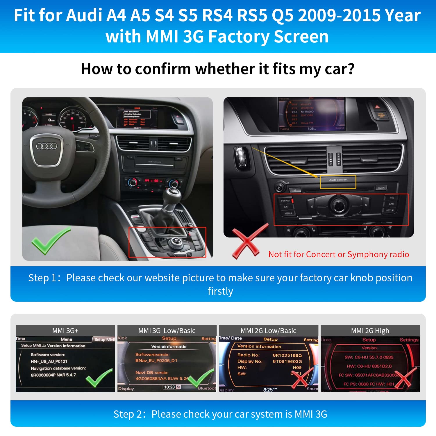 Road Top Wireless Carplay Android Auto For Audi A4 A5 S4 S5 Rs4 Rs5 Q5 2008 2015 With 3Gmmi System, Carplay Retrofit Kit, Suppor