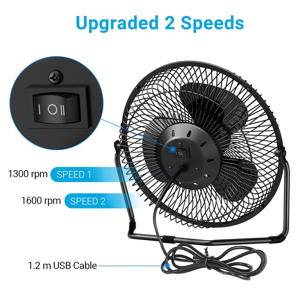 Easyacc 9 Inch Usb Desk Fan Ultra Quiet Usb Powered 360 Rotation Desktop Fan With Metal Frame, Portable Personal Cooling Fan Wit