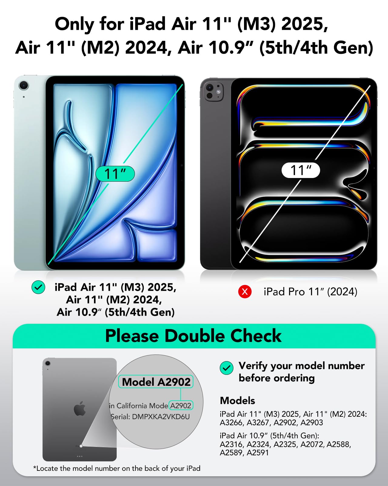 Esr For Ipad Air 11 Inch Case M2(2024), Ipad Air 6Th/5Th/4Th Gen Case (2024/2022/2020), Removable Magnetic Cover, Adjustable Por